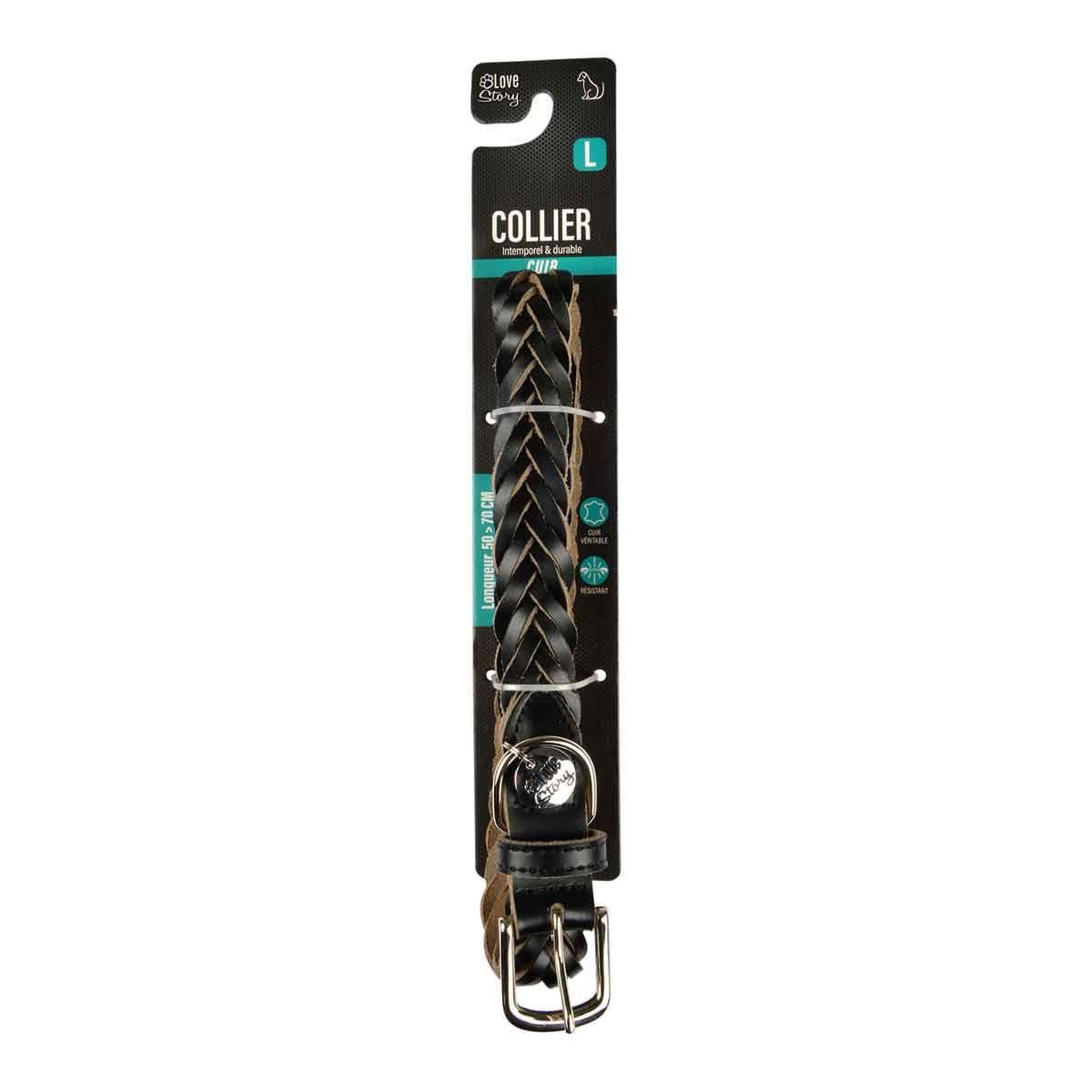 Voir la diapositive 4 : LOVE STORY Collier pour chien réglable  tressé  50-70cm noir
