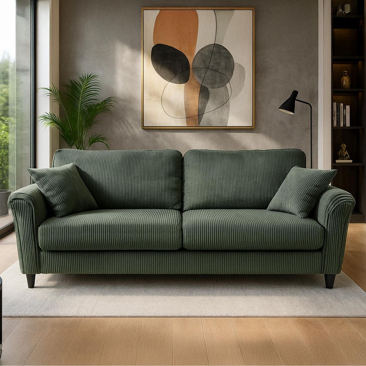 CONCEPT USINE Canapé droit 4 places en velours côtelé vert LUCERNE
