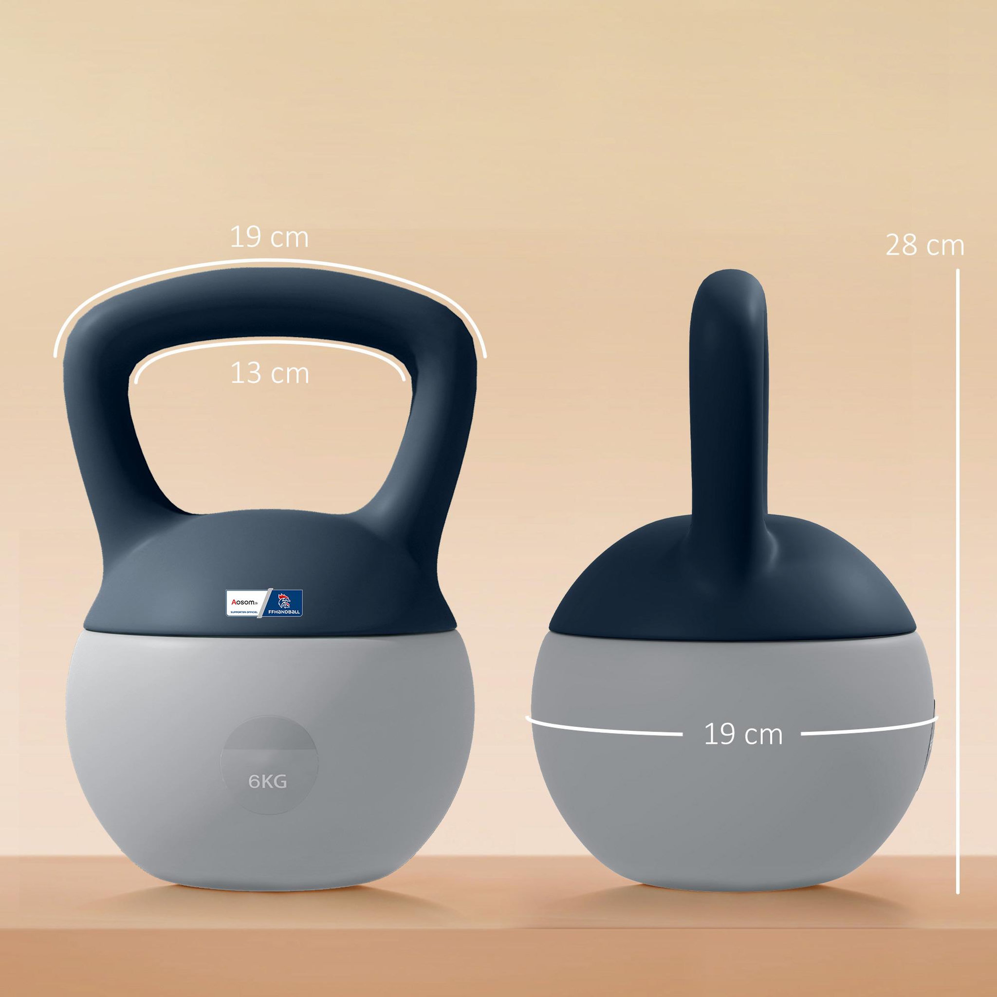 Voir la diapositive 3 : HOMCOM Kettlebell 6 kg collaboration aosom.fr x ffhandball - prise ergonomique - pvc gris jaune