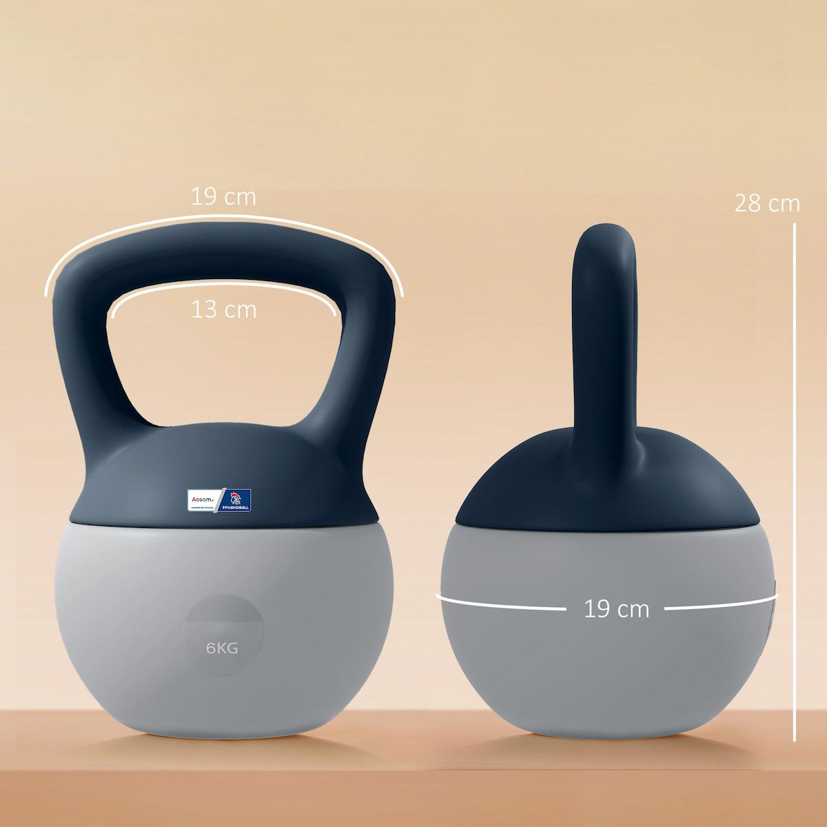 HOMCOM Kettlebell 6 Kg collaboration Aosom.fr x FFHandball - prise ergonomique - PVC gris jaune