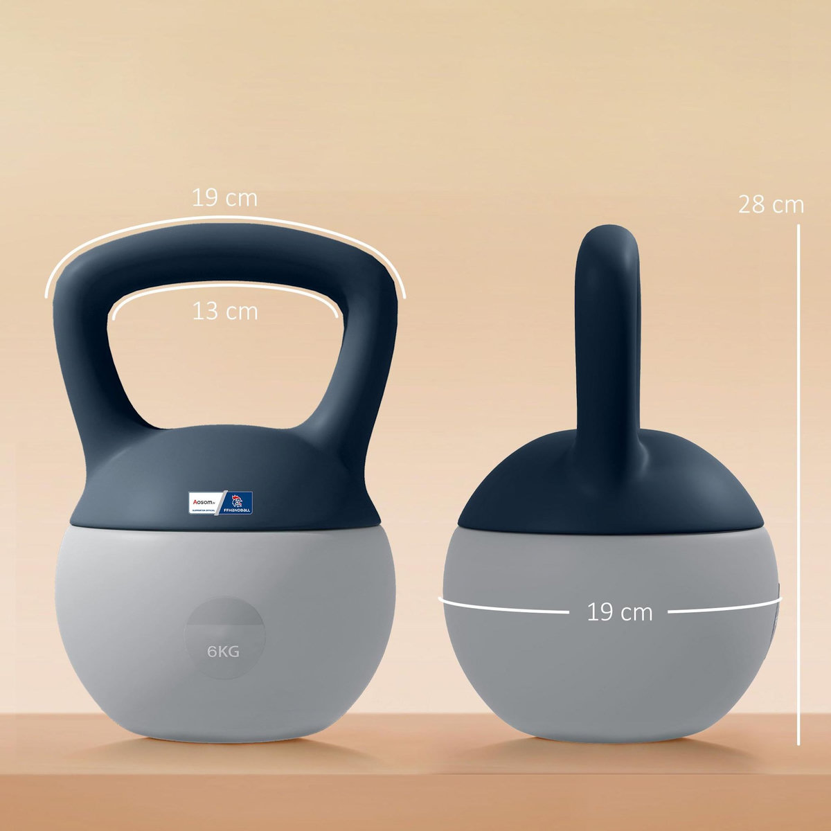 HOMCOM Kettlebell 6 Kg collaboration Aosom.fr x FFHandball - prise ergonomique - PVC gris jaune