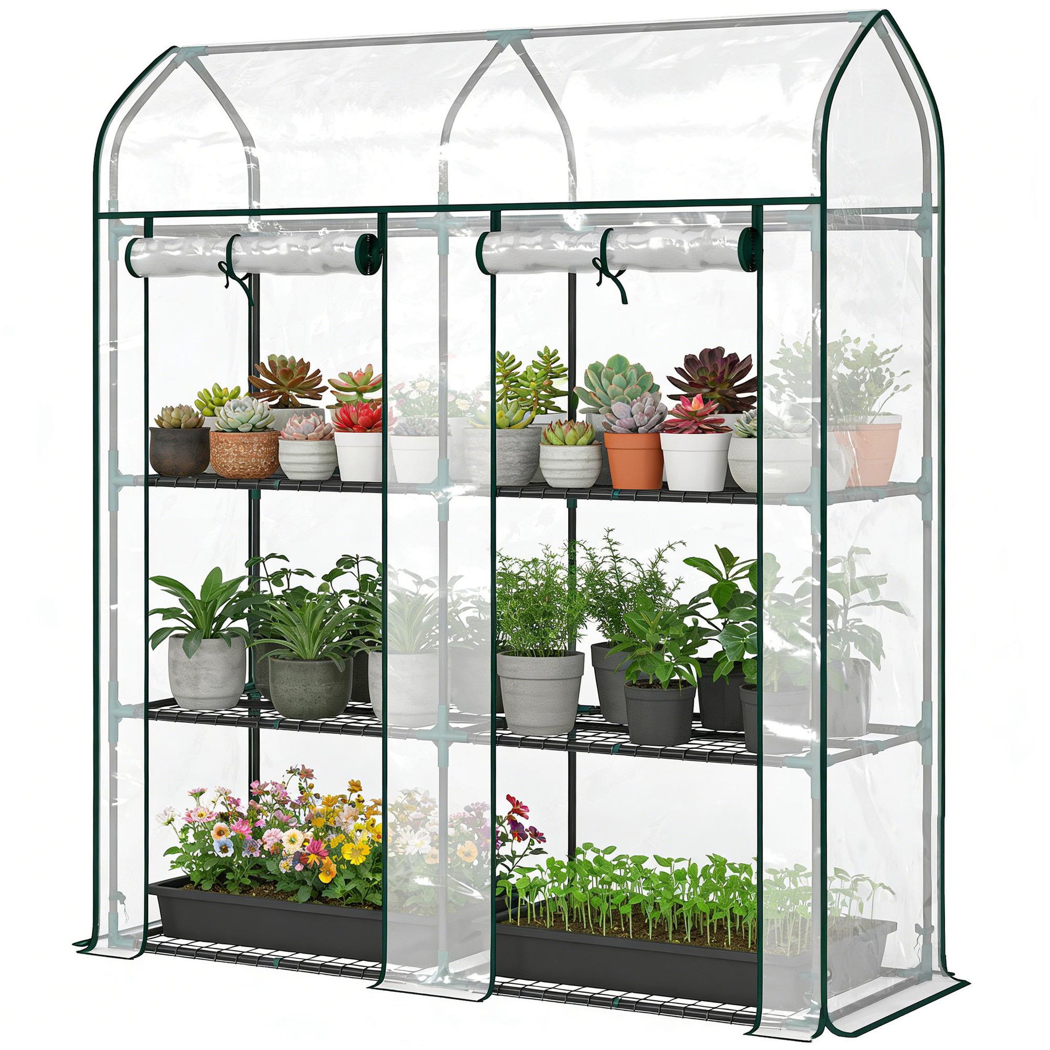Voir la diapositive 5 : OUTSUNNY Serre de jardin étagères 3 niveaux châssis acier bâche pvc transparent