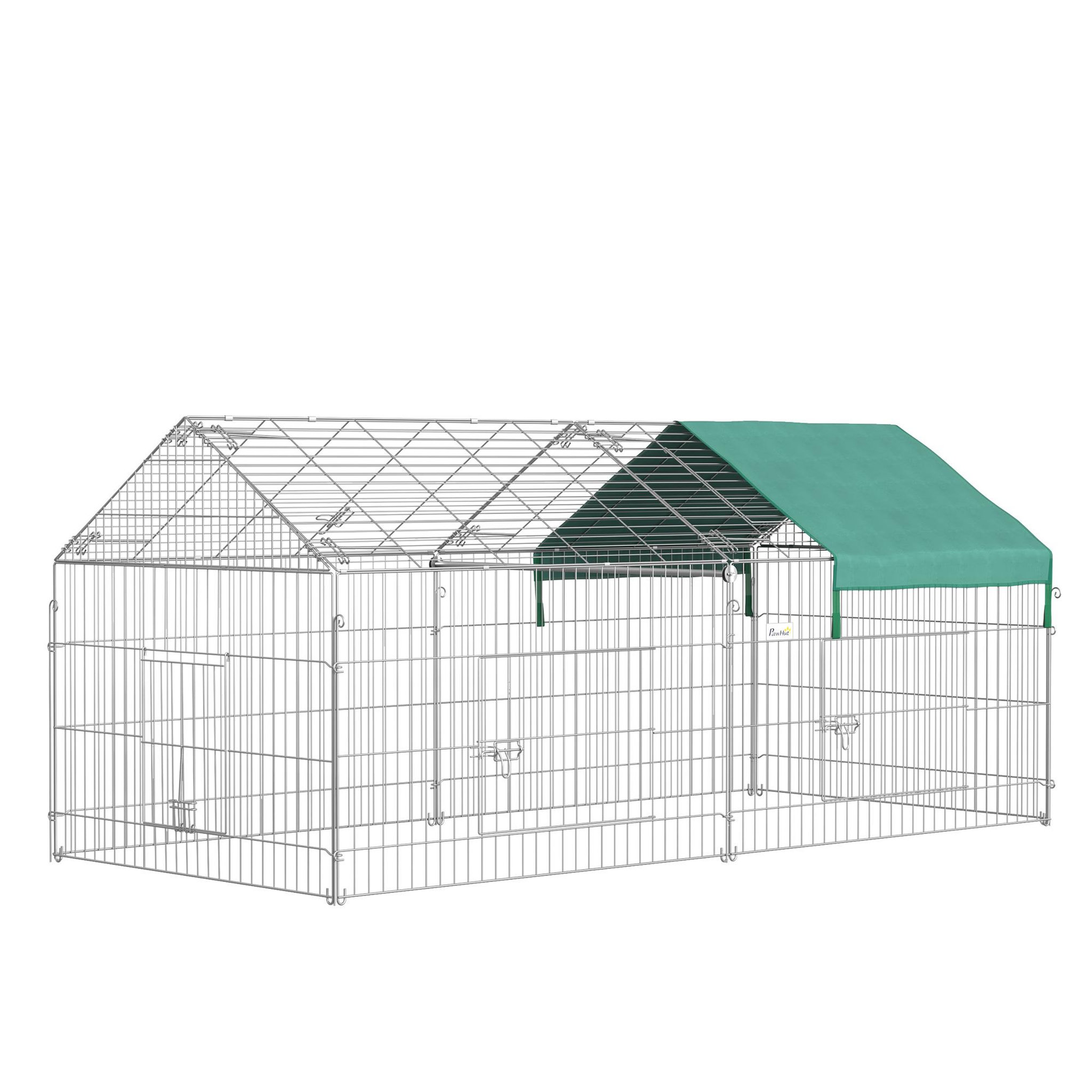 PAWHUT Pawhut parc enclos métal époxy cage extérieure dim. 2,20l x 1,03l x 1,03h m 3 portes et trappe surface abrité pe vert