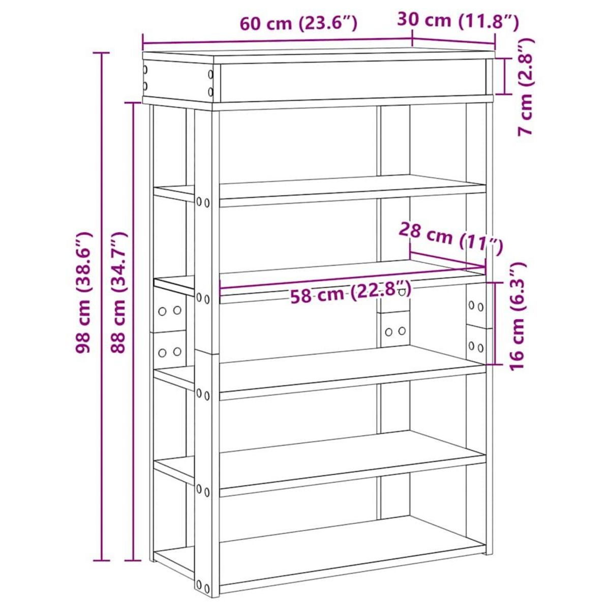 VIDAXL Etagere a chaussures chene fume 60x30x98 cm bois d'ingenierie