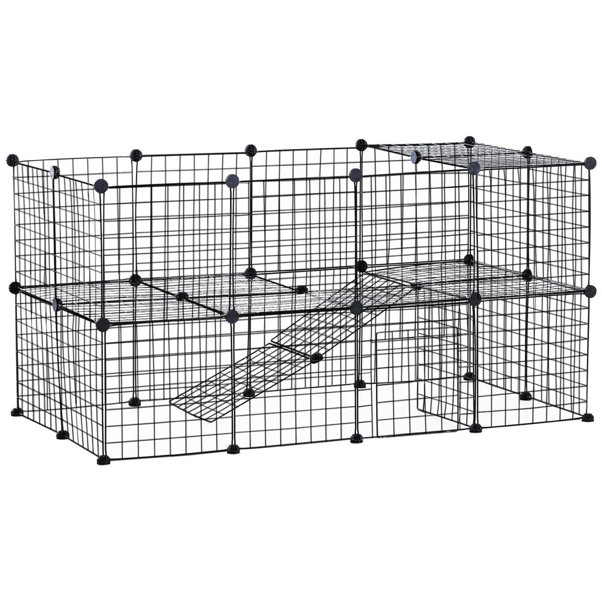 PAWHUT Cage parc enclos pour animaux domestiques L 146 x l 73 x H 73 cm modulable 2 niveaux 36 panneaux bords arrondis fil métallique noir