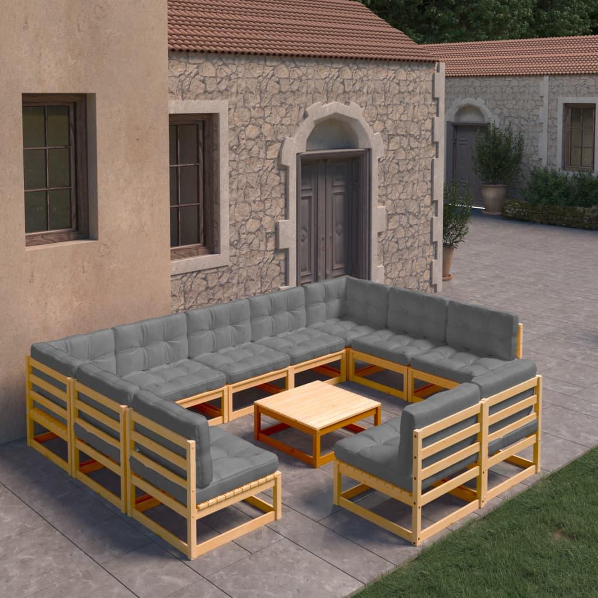 Voir la diapositive 1 : VIDAXL Salon de jardin 10 pcs avec coussins Bois de pin massif