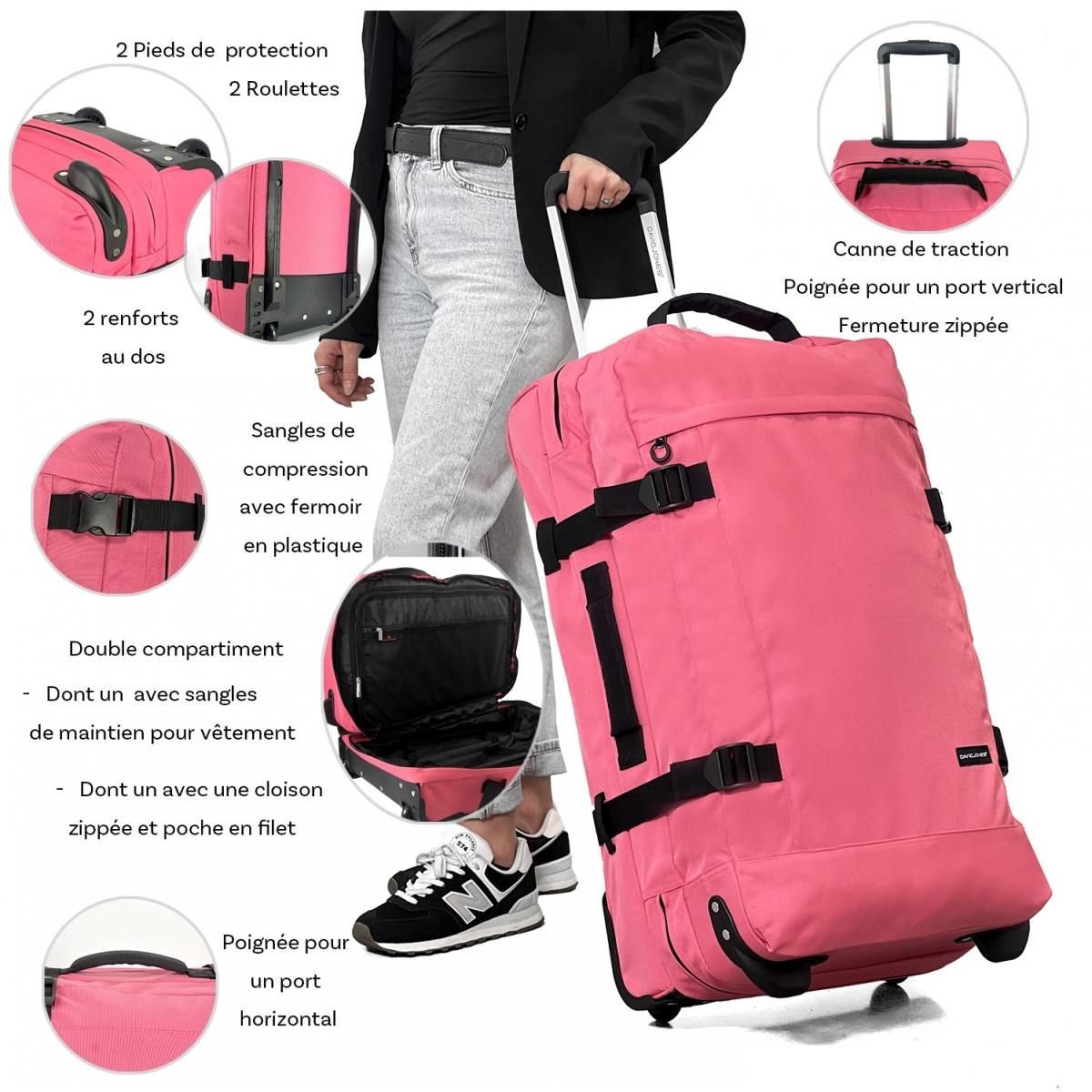 David Jones Sac de voyage à roulettes 74L double compartiment 70cm