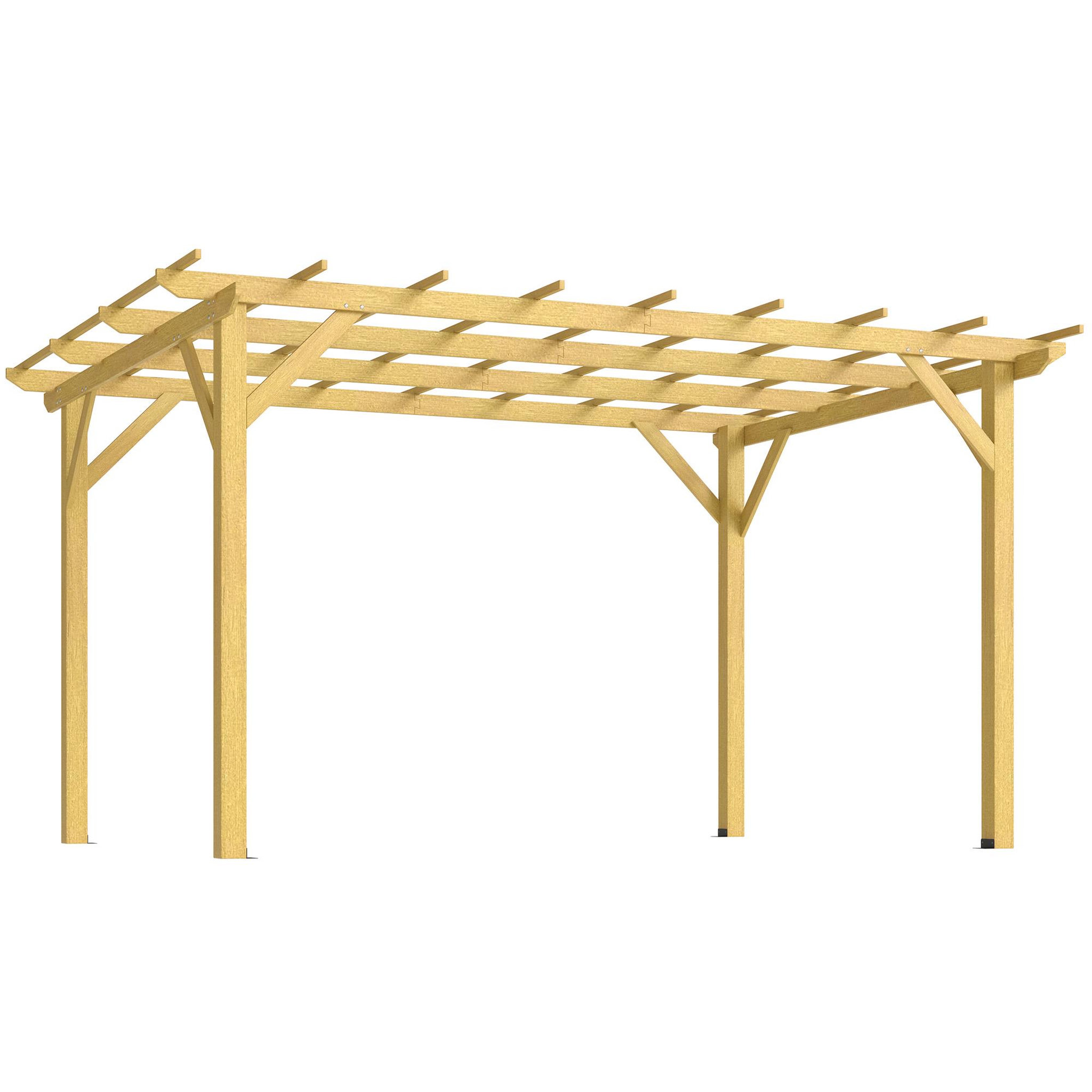 Voir la diapositive 1 : OUTSUNNY Pergola bois autoportante 12 m² dim. 3 x 4 m - toit chevrons lattes espacées - sapin pré-huilé