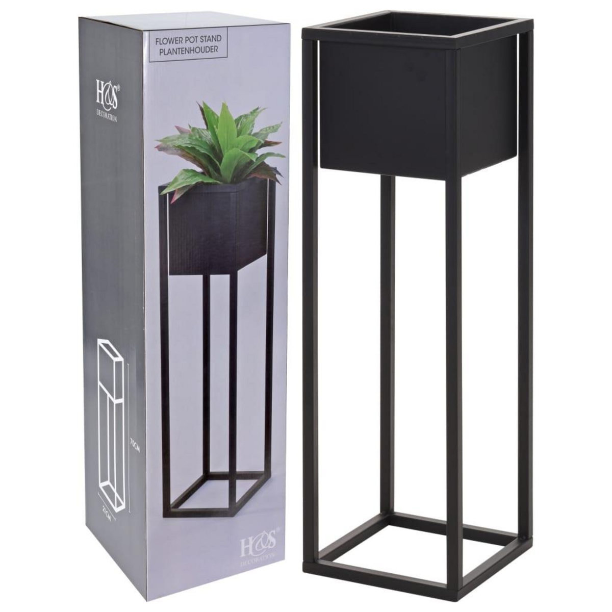 H&S Collection H&S Collection Pot de fleurs sur pied Metal Noir 70 cm