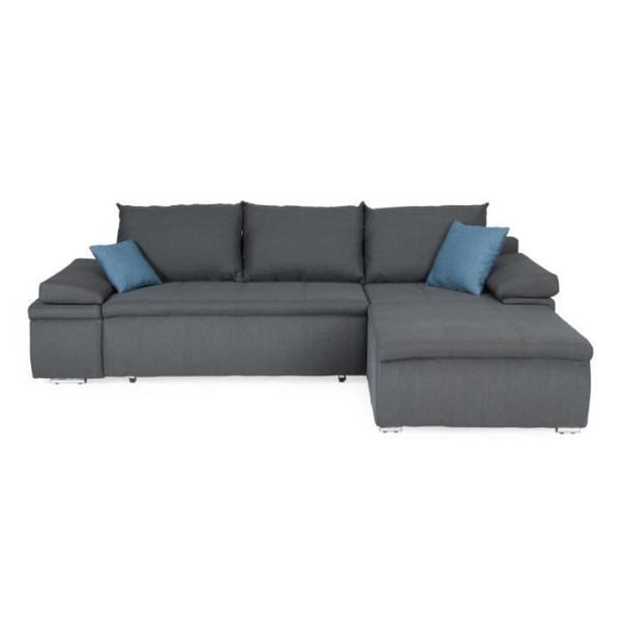 MARKET24 CELINA Canapé d'angle réversible convertible 3 places + Coffre de rangement - Tissu gris - L 274 x P 184 cm