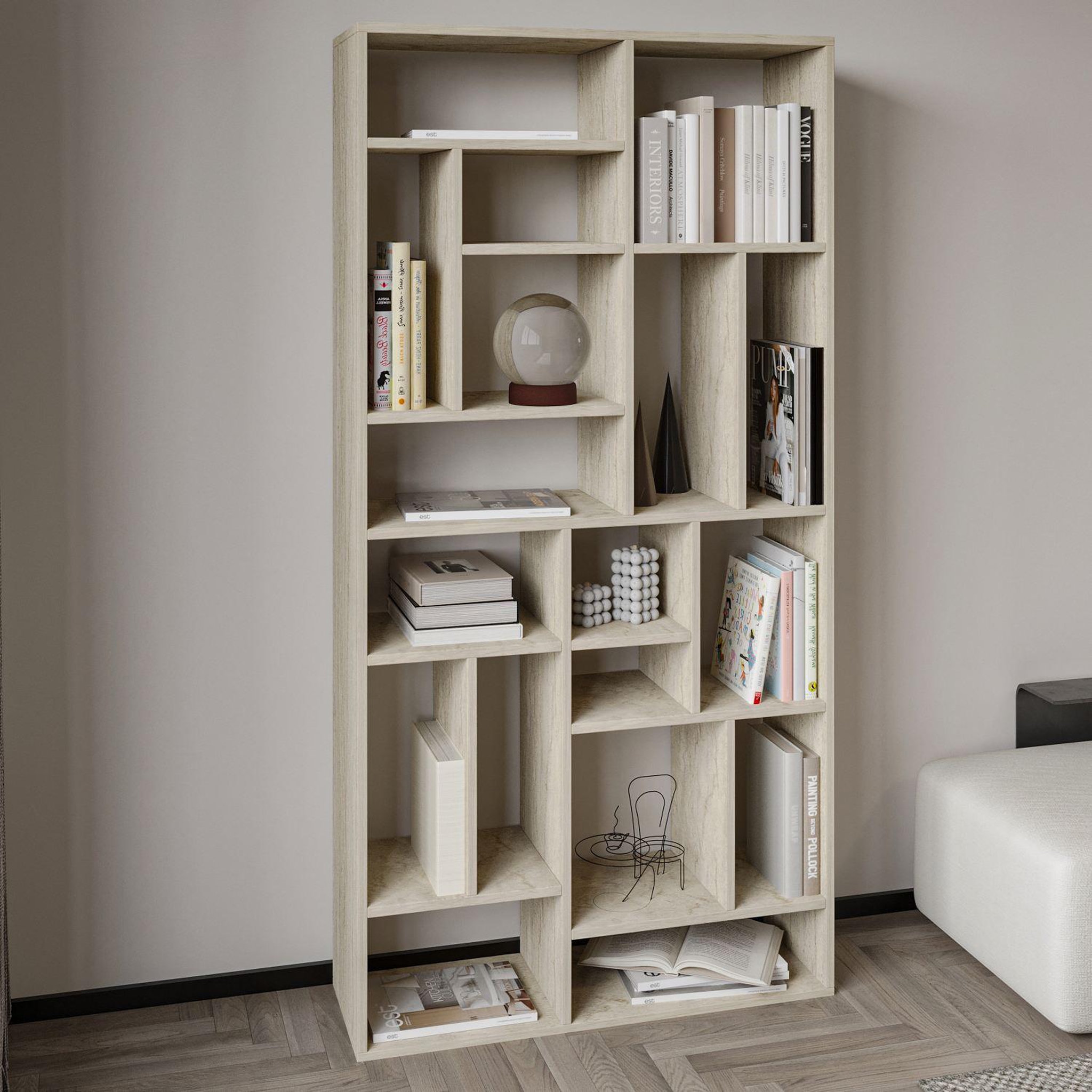 Voir la diapositive 3 : Habitat et Jardin Bibliothèque en bois  nicola  - 90 x 30 x 180 cm - travertin
