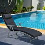 Voir la diapositive 2 : OUTSUNNY Bain de soleil pliable transat inclinable 7 positions chaise longue grand confort avec matelas + accoudoirs métal époxy textilène polyester noir