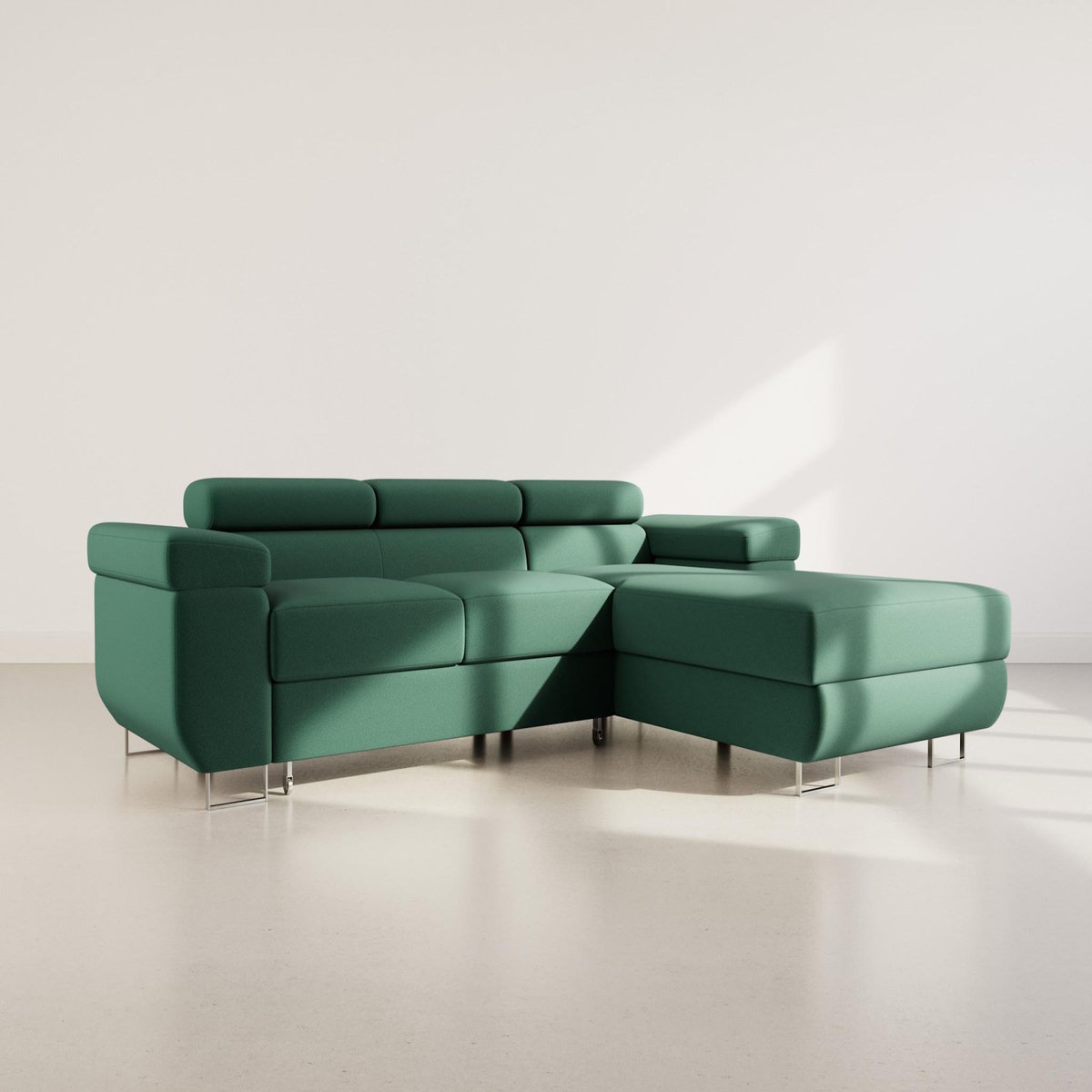 BEST MOBILIER Pablo - canapé d'angle droit - 6 places - convertible avec coffre et têtières réglables - en velours