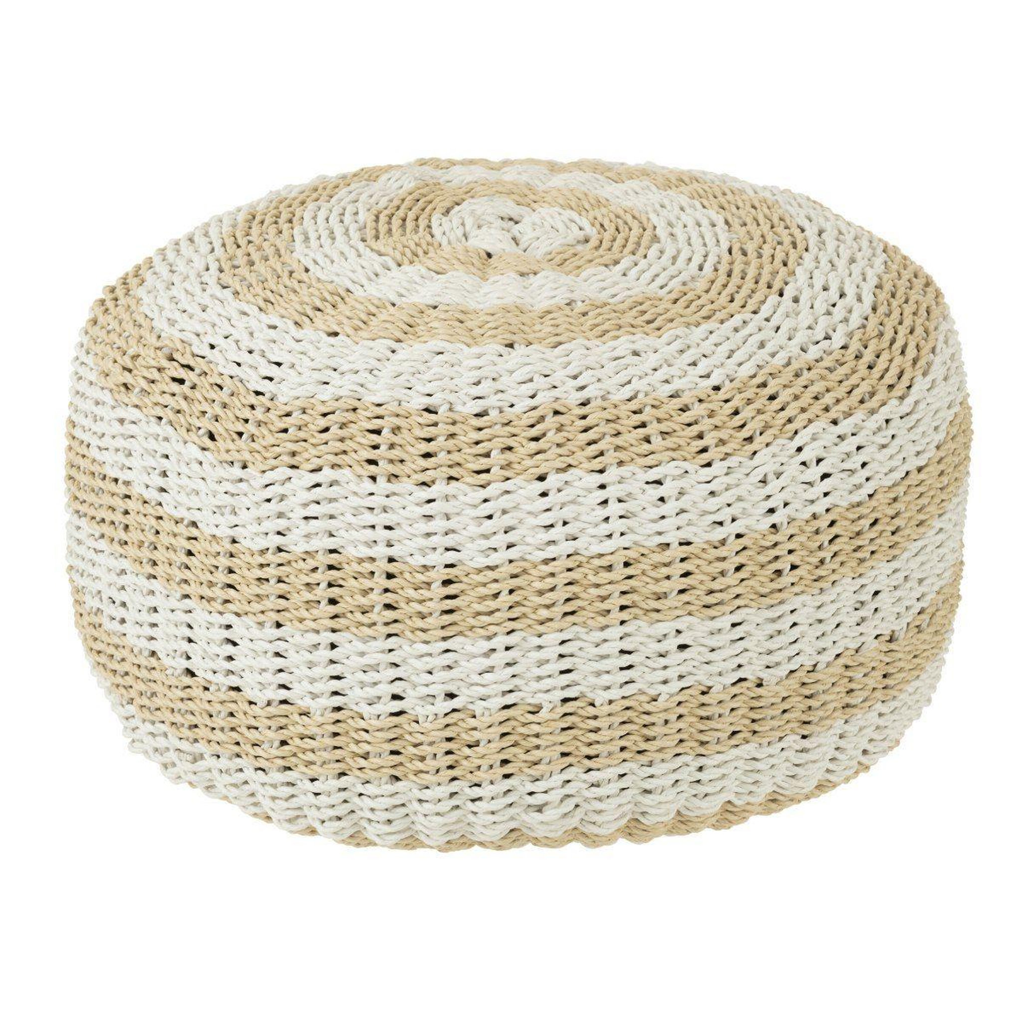 J-LINE Pouf rond à rayure  tissage  50cm blanc & naturel