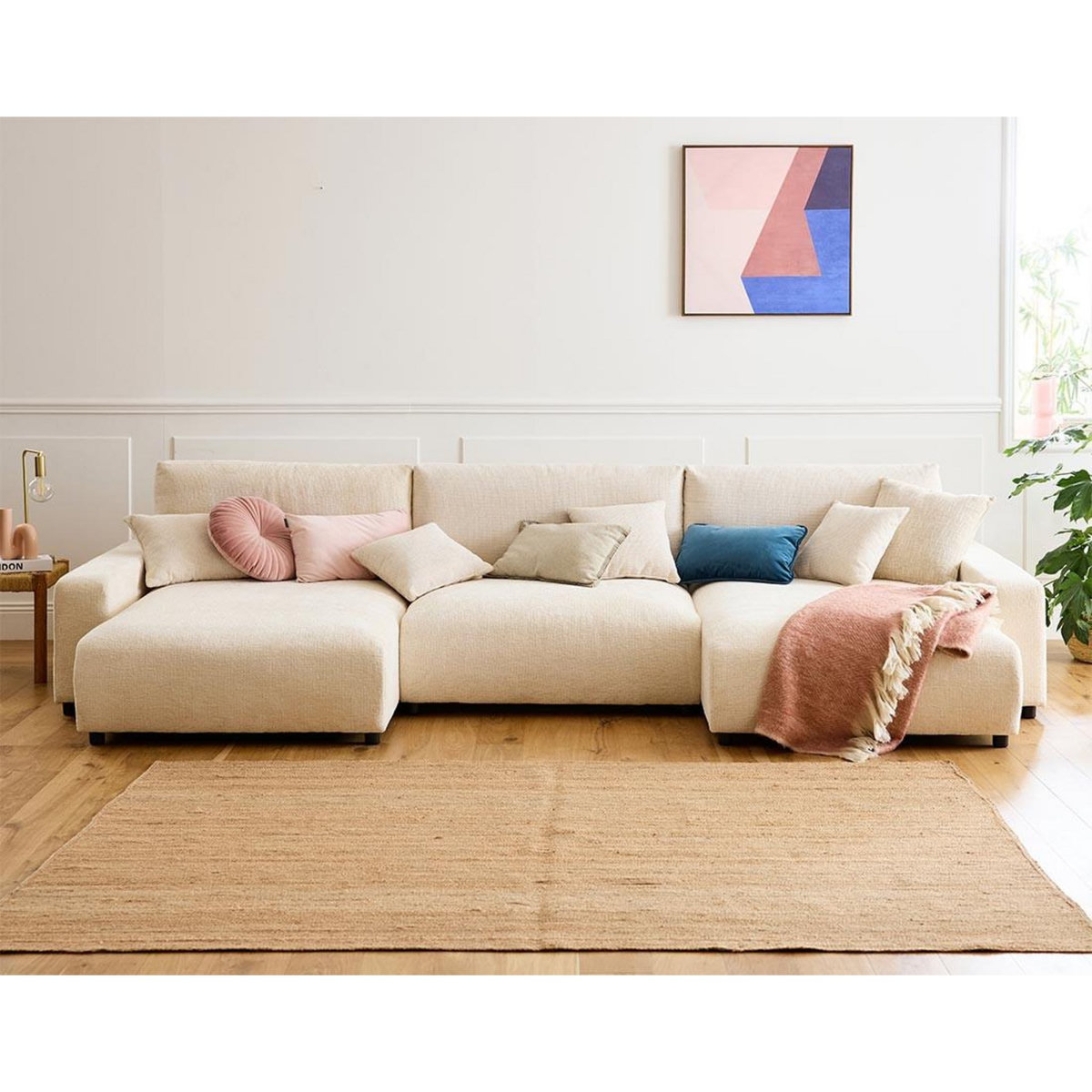 LISA DESIGN Pivoine - canapé panoramique en u - 7 places - convertible avec coffre - en velours texturé