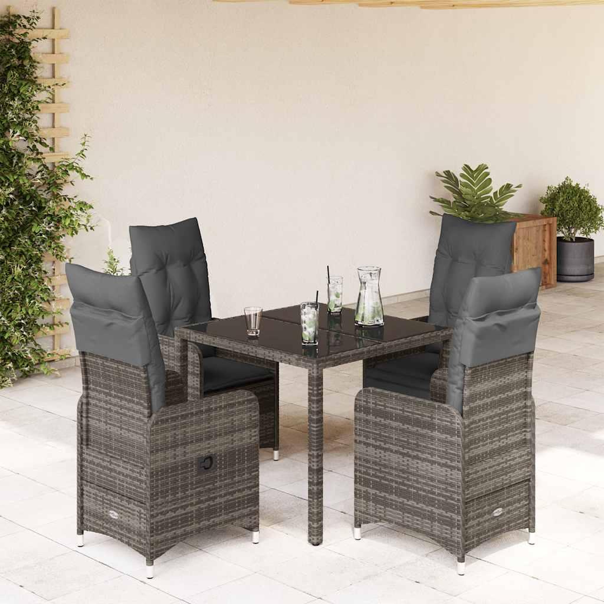 Voir la diapositive 2 : VIDAXL Ensemble de bistro de jardin 5 pcs coussins gris poly rotin