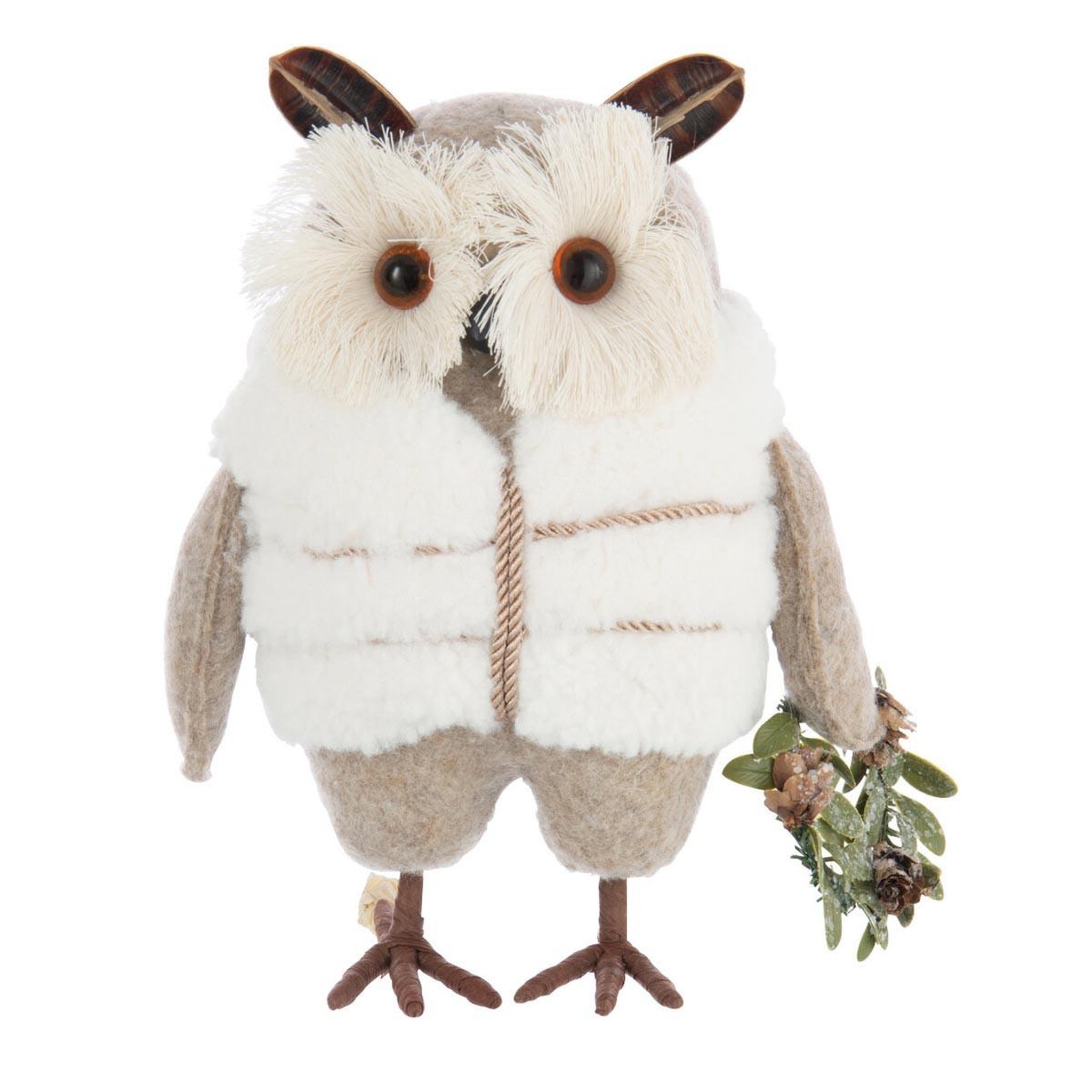J-LINE Statuette hibou  manteau  24cm multicolore