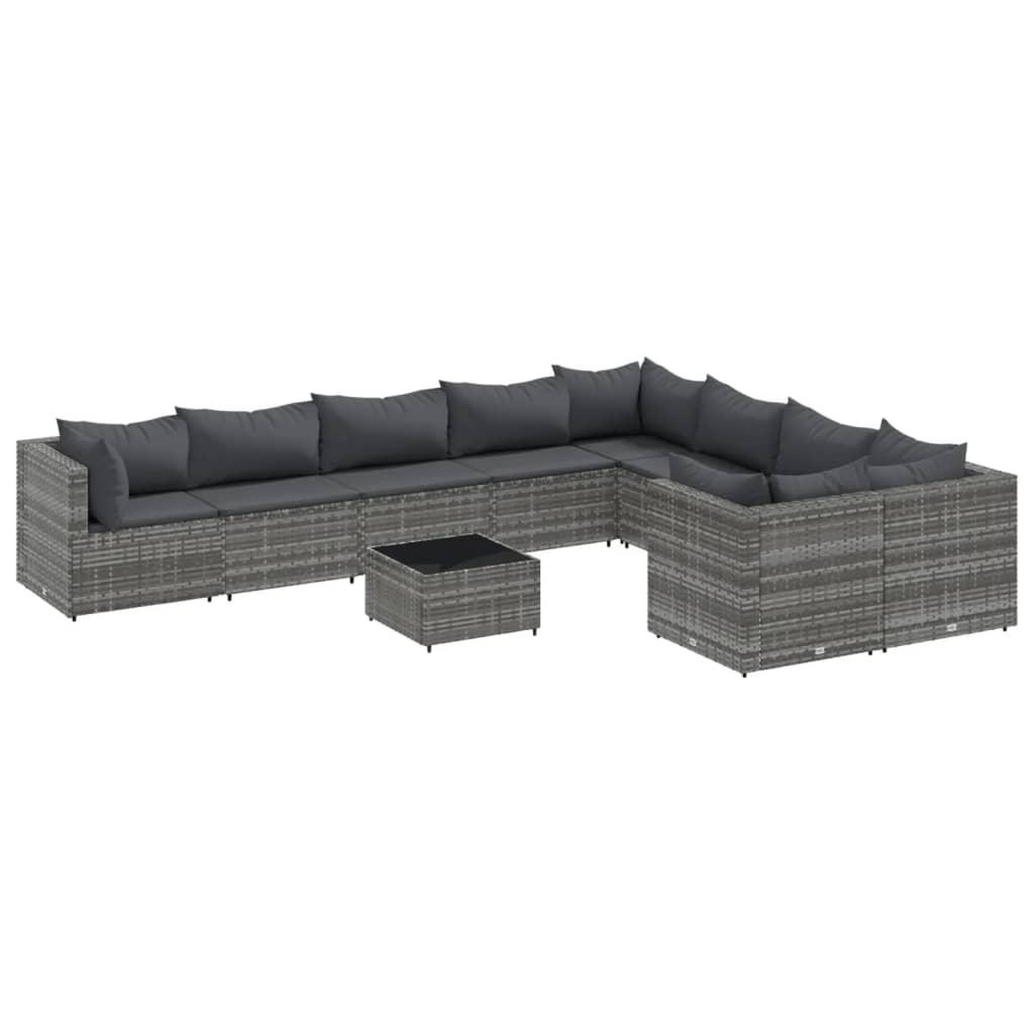 Voir la diapositive 2 : VIDAXL Salon de jardin avec coussins 10 pcs gris resine tressee