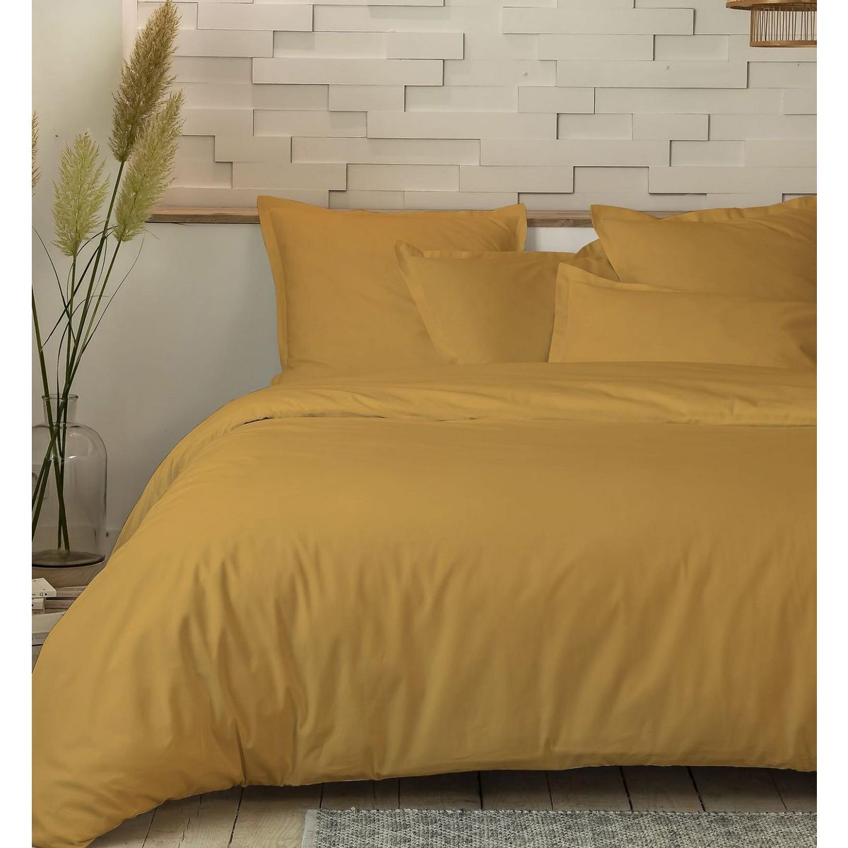 Home collection Parure housse de couette 100%percale de coton 80 fils/cm2-percale moutarde
