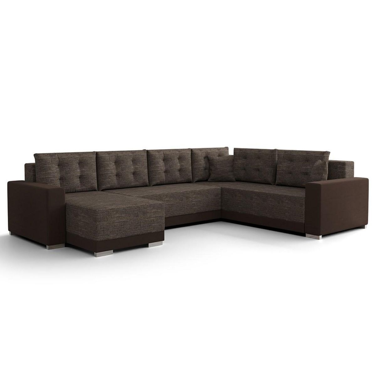 BEST MOBILIER Roger - canapé panoramique d'angle réversible 7 places convertible avec coffre en tissu