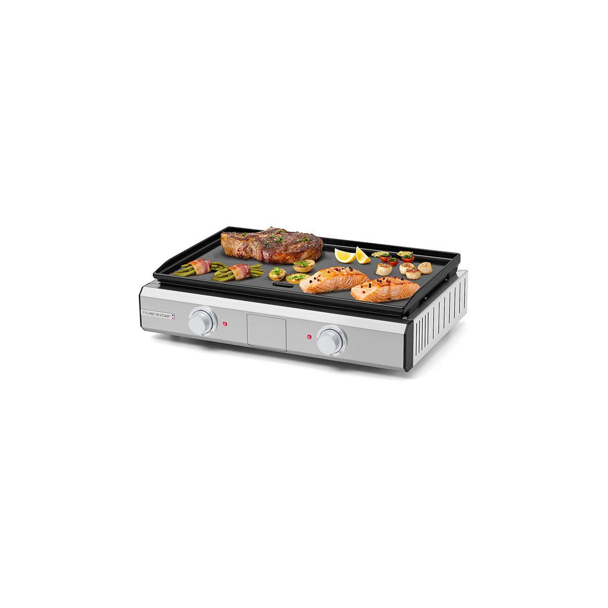 Voir la diapositive 3 : Riviera & Bar Plancha électrique QPL1060 émaillée 2 brûleurs à poser, 57x35 cm