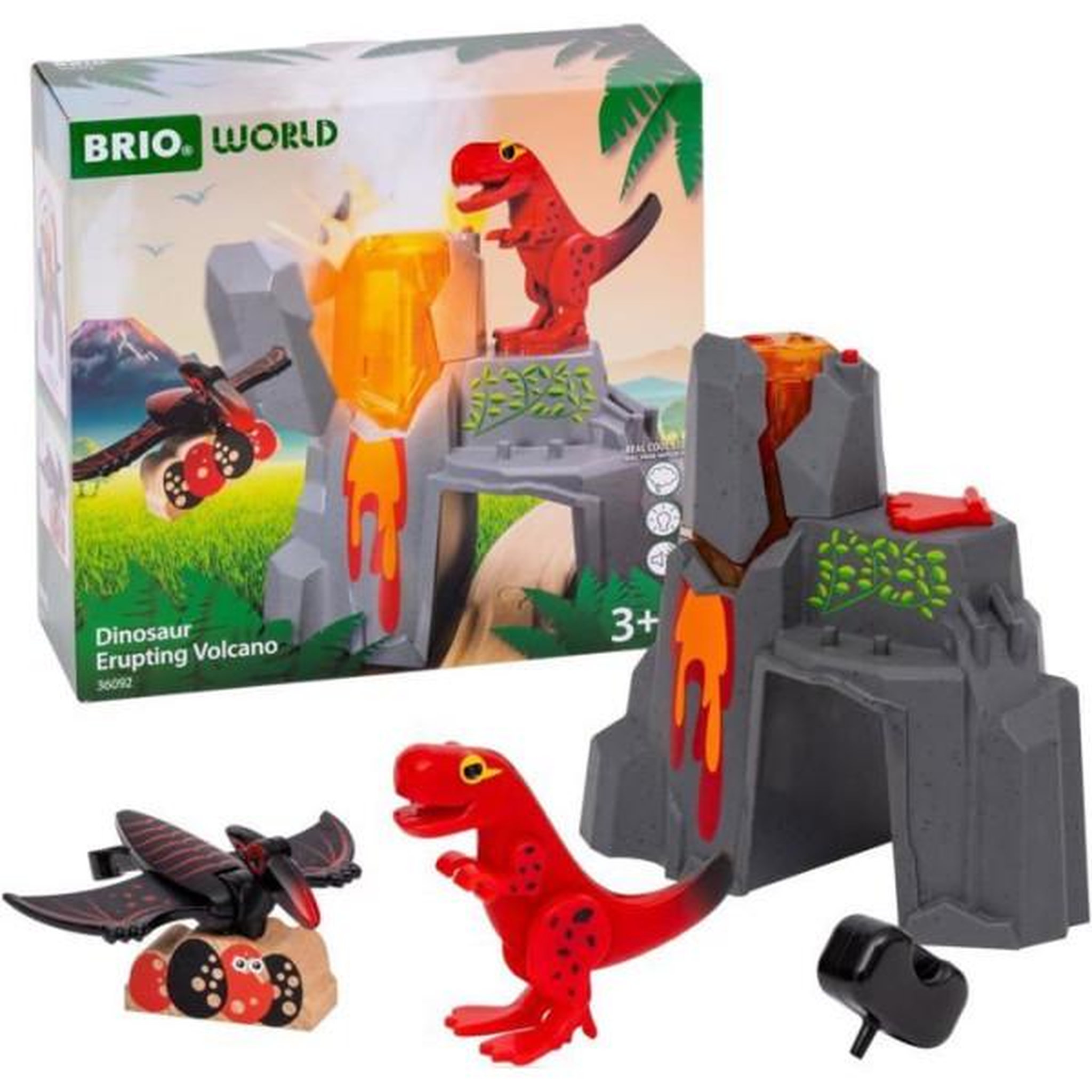 Voir la diapositive 3 : Brio Brio Volcan en Eruption Dinosaure - Accessoire pour Circuit de Train en Bois - Action de Jeu sans Pile/avec Aimant - des 3 Ans -