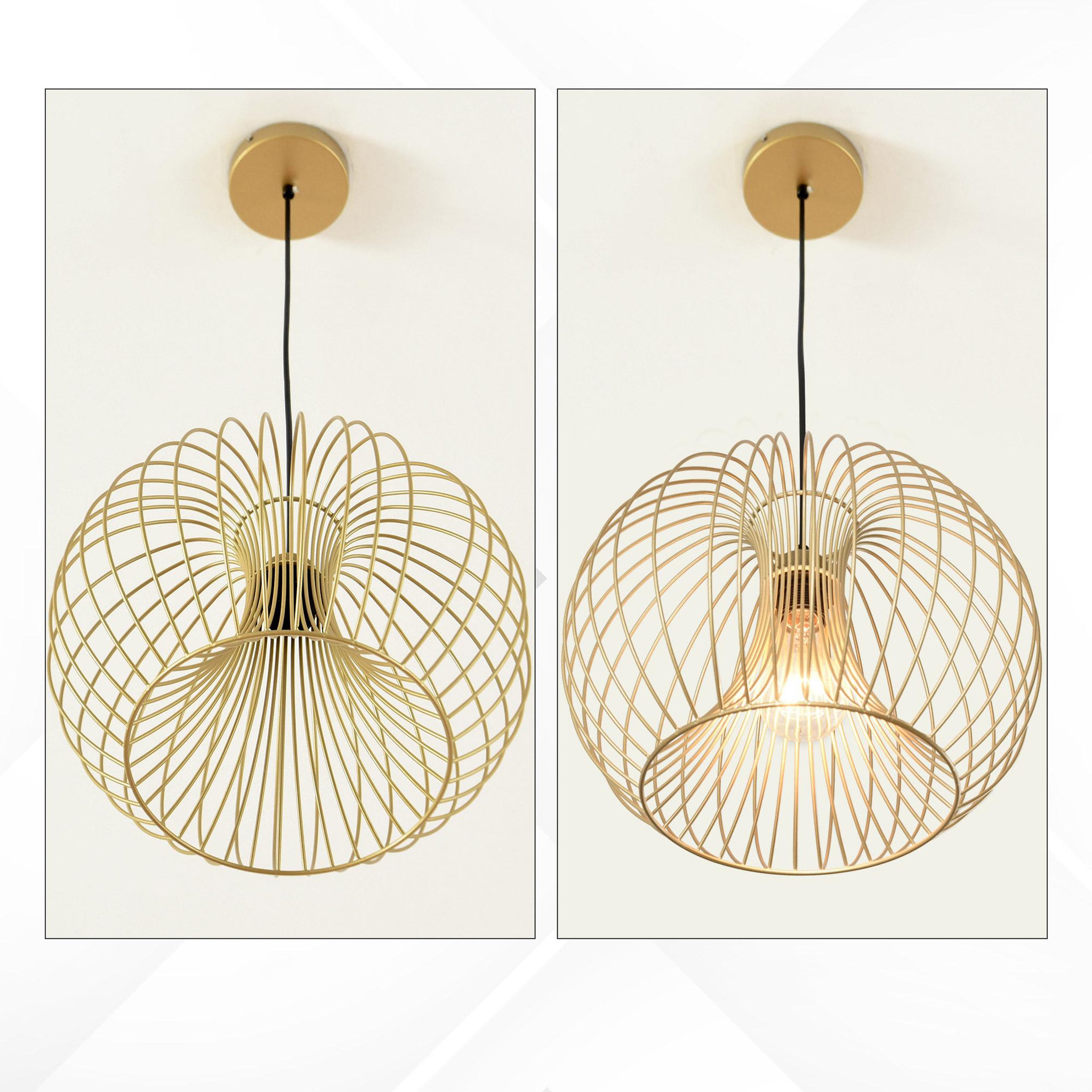 Voir la diapositive 3 : HOMCOM Lustre suspension design filaire dorée Ø 37 x 150 cm métal doré