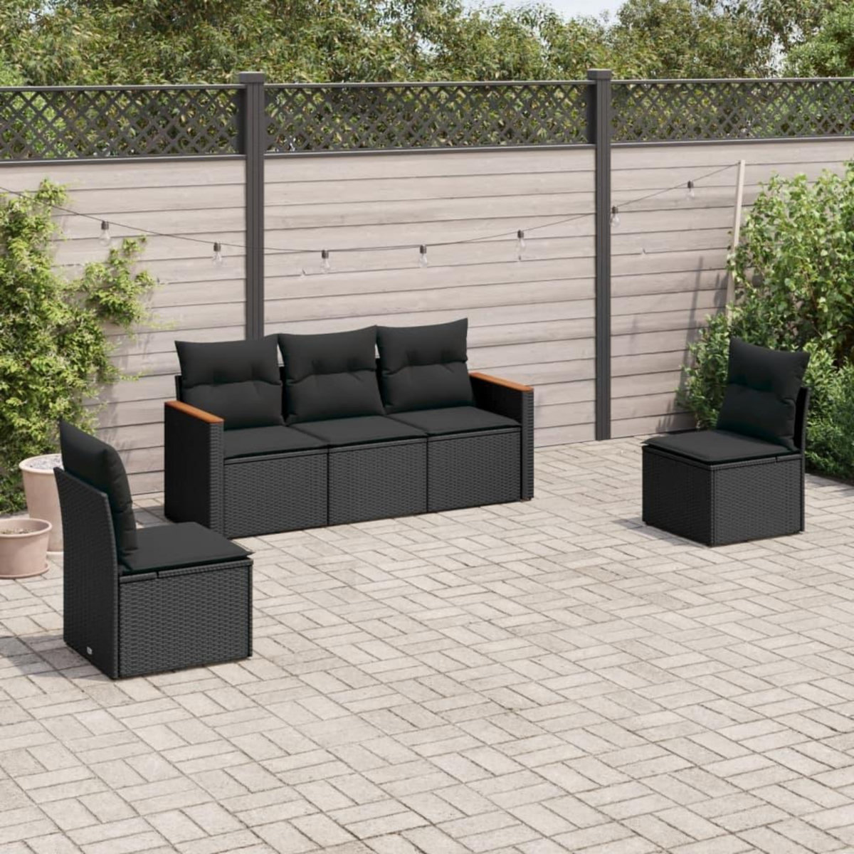 VIDAXL Salon de jardin 5 pcs avec coussins noir resine tressee