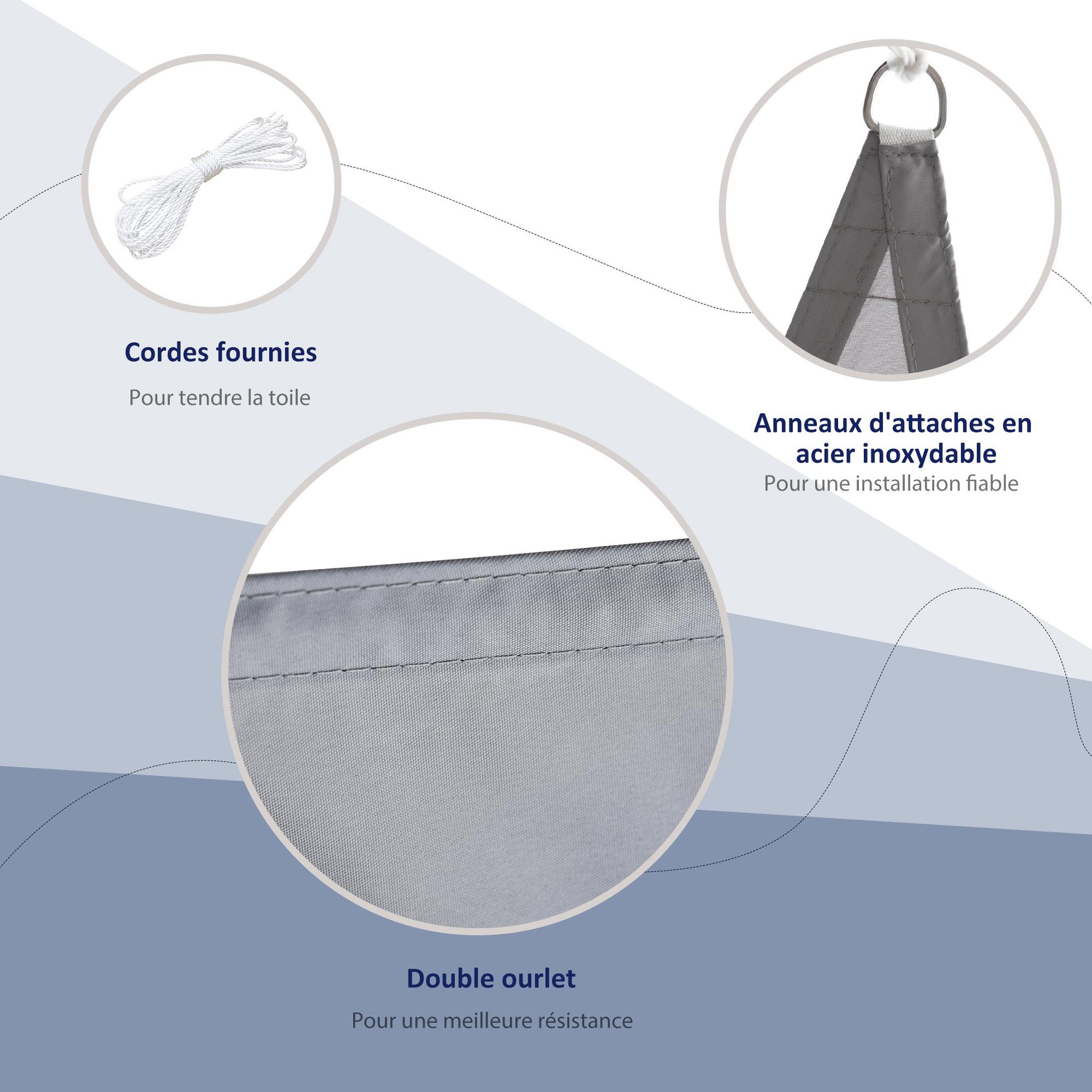Voir la diapositive 6 : OUTSUNNY Voile d'ombrage triangulaire grande taille 6 x 6 x 6 m polyester imperméabilisé haute densité 160 g/m² gris clair