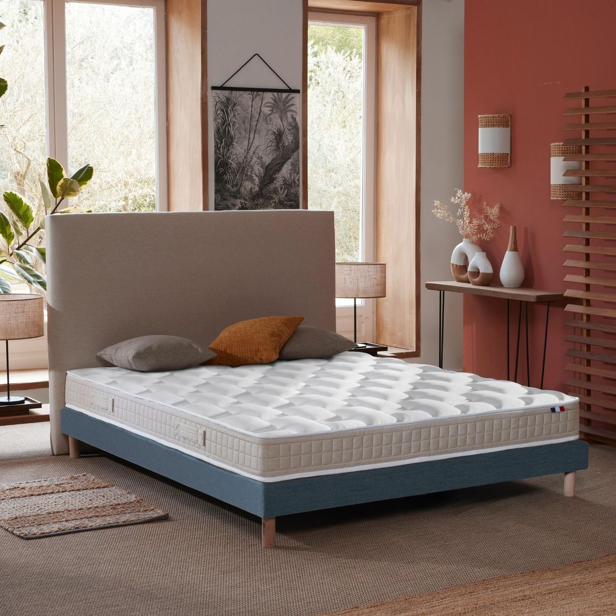 IDLITERIE Ensemble Matelas 100% latex 5 zones ORIGINEL + Sommier - Spécial Dos Sensible - Fabriqué en France