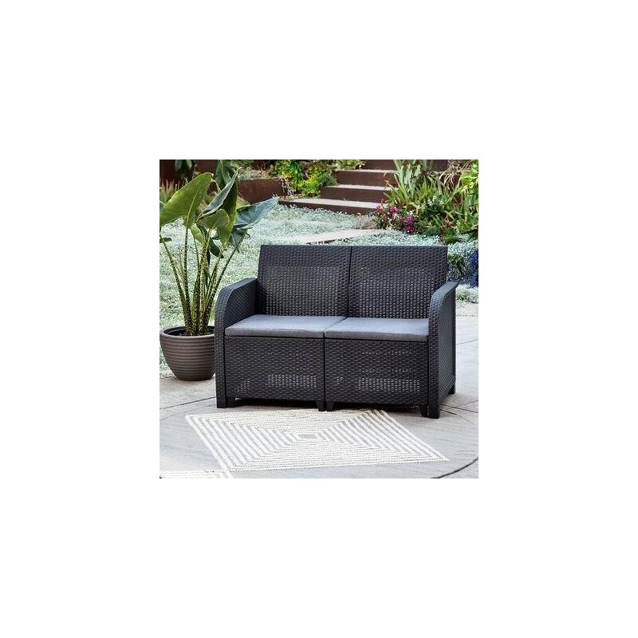 Voir la diapositive 2 : ALLIBERT by KETER Allibert by KETER - Sanremo - canape de jardin - en resine aspect rotin tresse - gris graphite