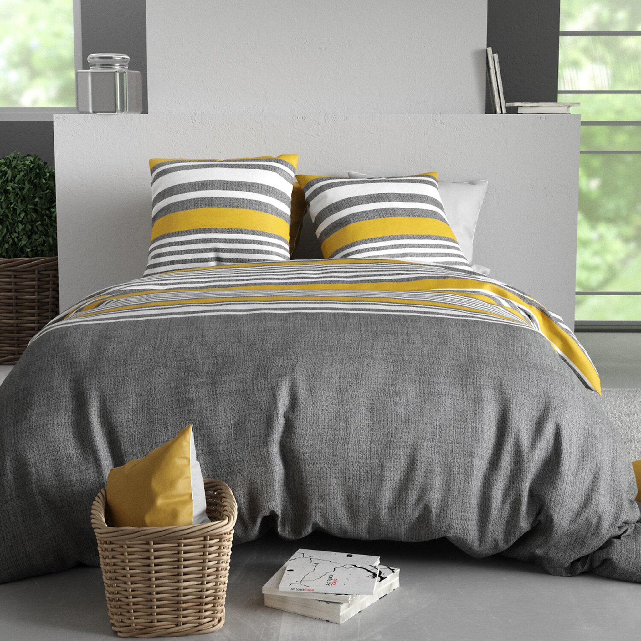 Voir la diapositive 1 : ATELIER DU COTON Parure housse de couette imprimée 100% coton 57fils studt