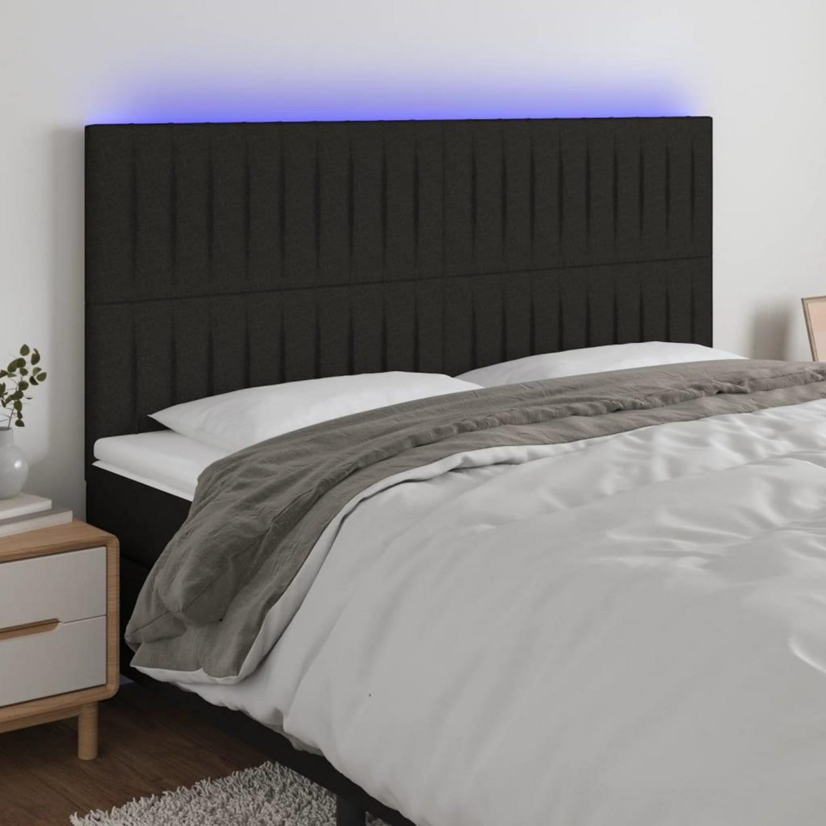 VIDAXL Tete de lit a LED Noir 200x5x118/128 cm Tissu