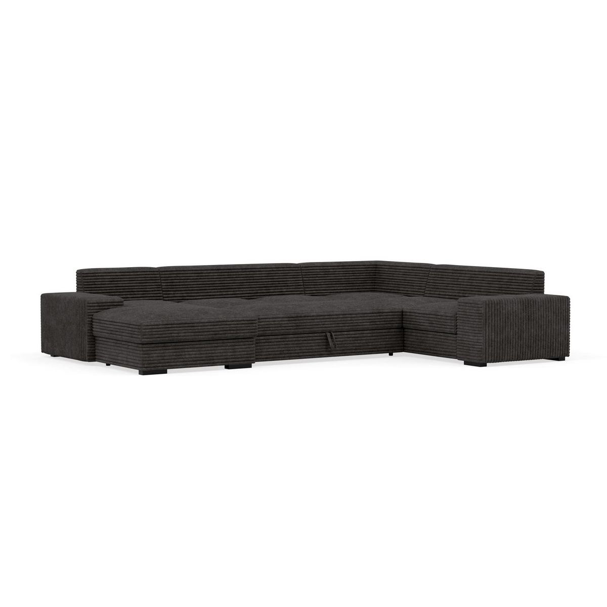 BEST MOBILIER Lorie - canapé panoramique d'angle droit 7 places convertible en velours côtelé grosse côte avec coffre