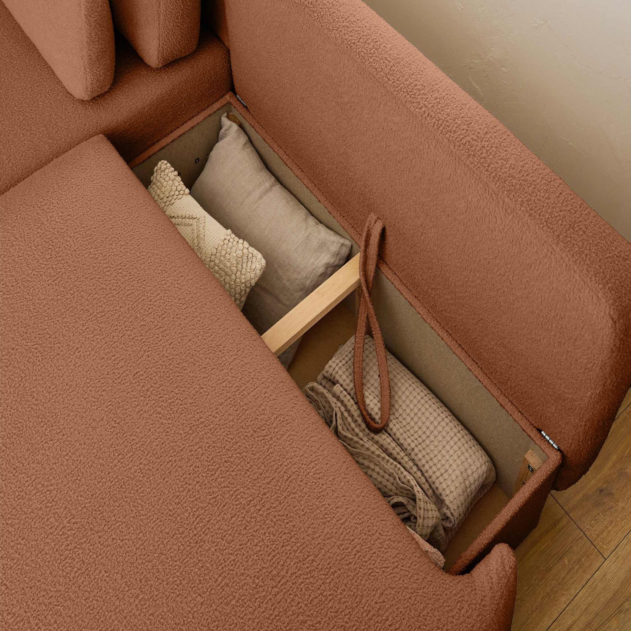 Voir la diapositive 3 : BEST MOBILIER Mahina - canapé d'angle gauche - 4 places - convertible avec coffre - en tissu bouclette