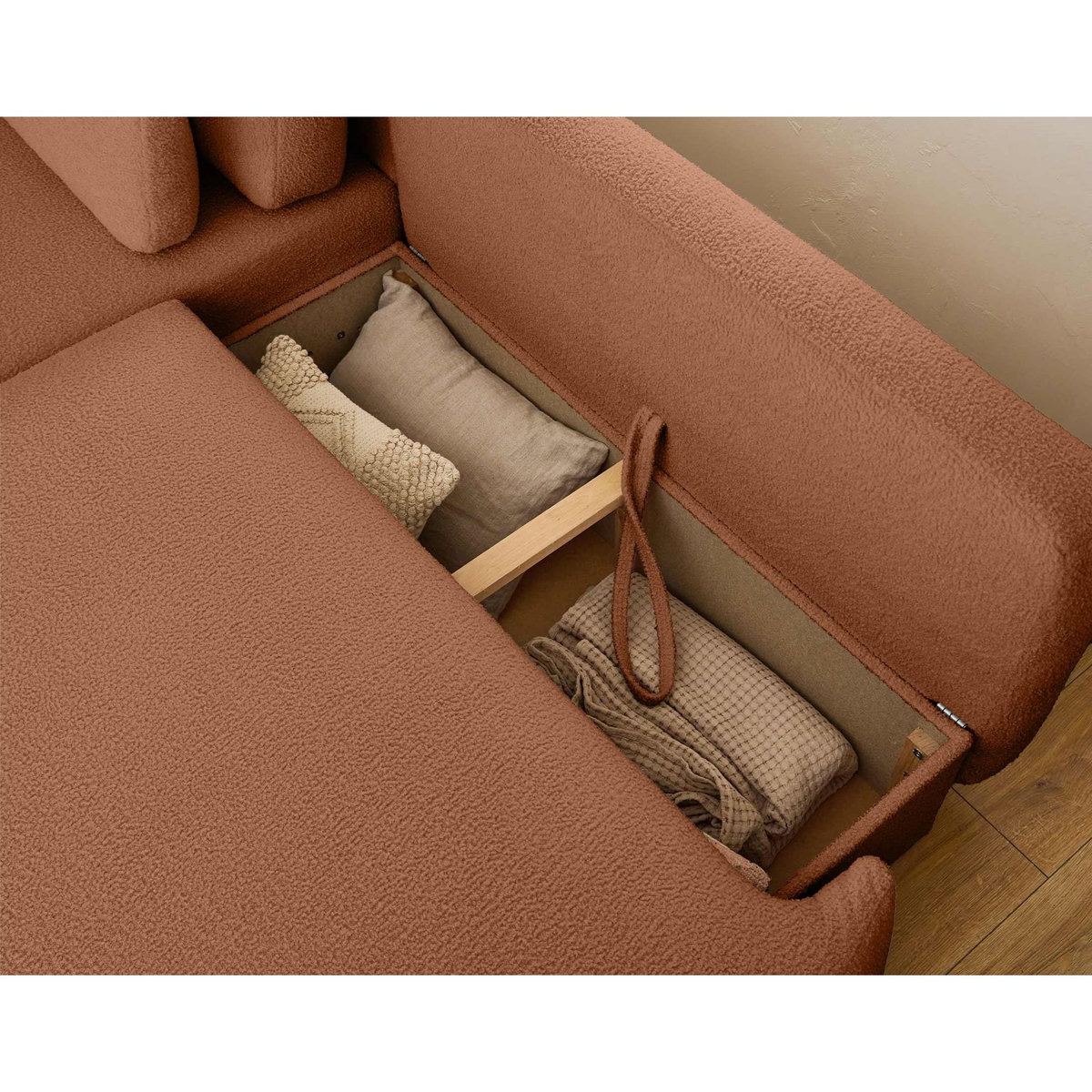 LISA DESIGN Mahina - canapé d'angle gauche - 4 places - convertible avec coffre - en tissu bouclette