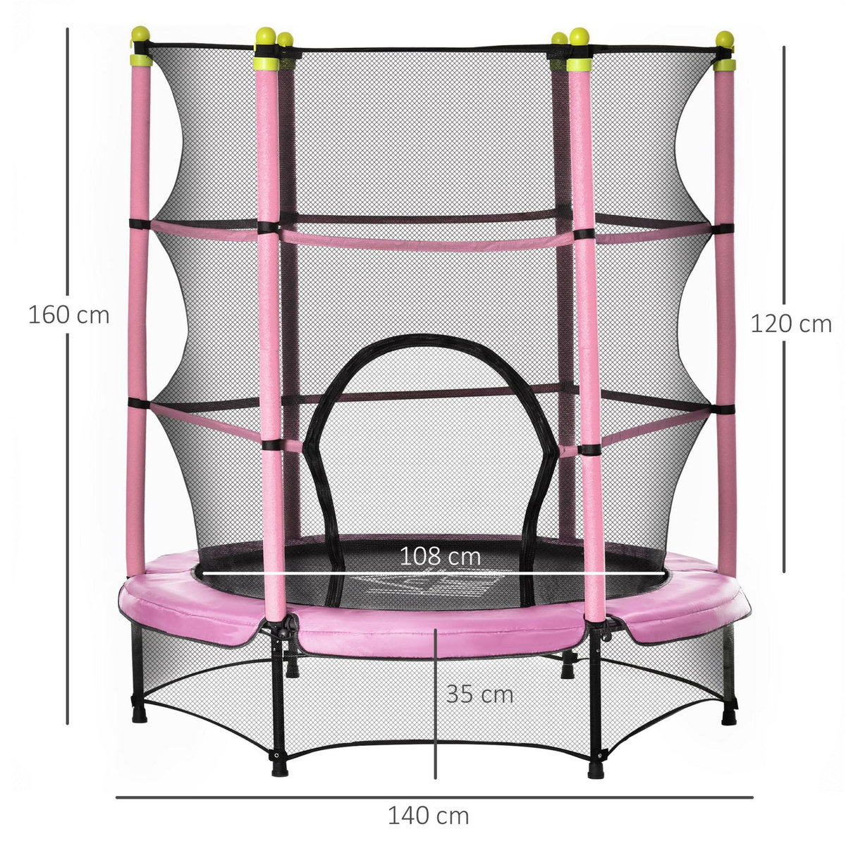 HOMCOM Trampoline enfant Ø 1,40 × 1,60H m filet de sécurité porte zipée couvre-ressorts 6 poteaux rembourrés inclus rose