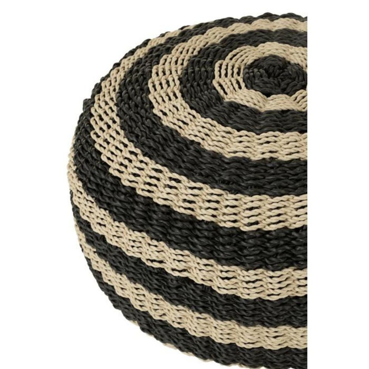 Paris Prix Pouf Rond à Rayure  Tissage  50cm Noir & Naturel