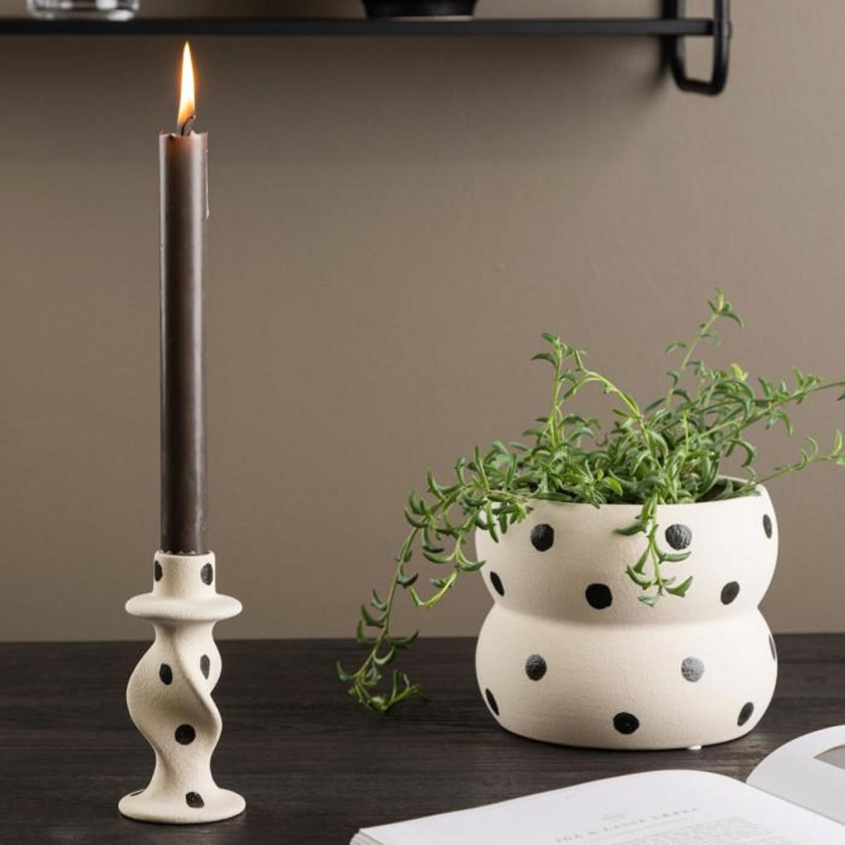 Paris Prix Bougeoir Design en Céramique  Glory  12cm Blanc & Noir