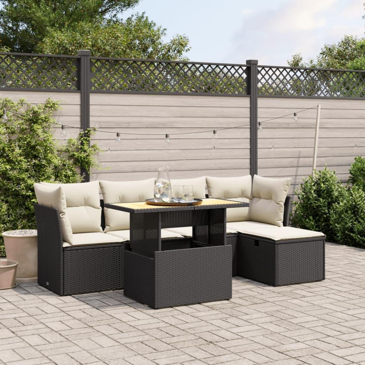 VIDAXL Salon de jardin 6 pcs avec coussins noir resine tressee