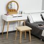 Voir la diapositive 2 : HOMCOM Coiffeuse design scandinave table de maquillage avec miroir, 2 tiroirs et tabouret blanc pin clair