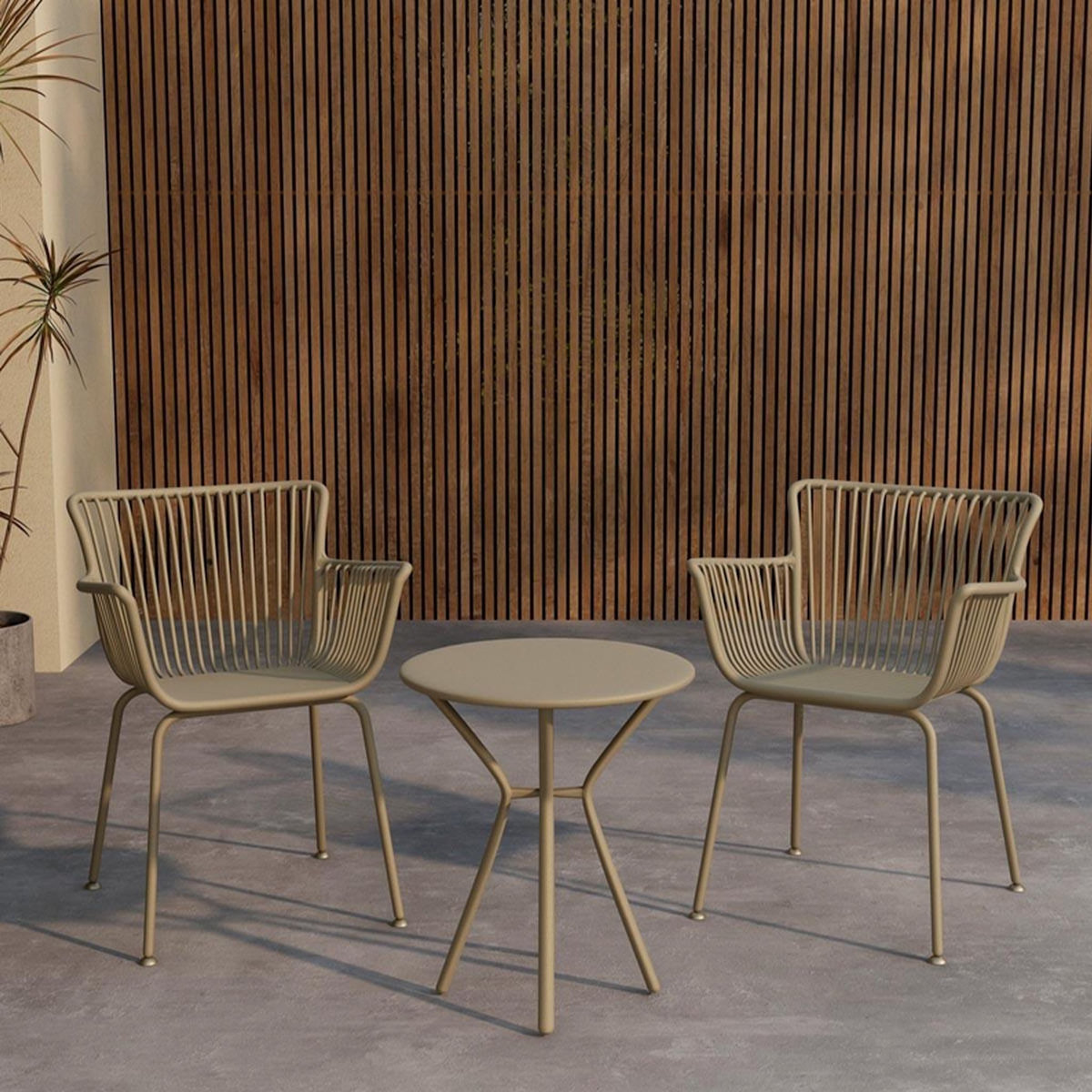 Paris Prix Ensemble Table de Jardin & 2 Chaises  Sifnos  60cm Beige