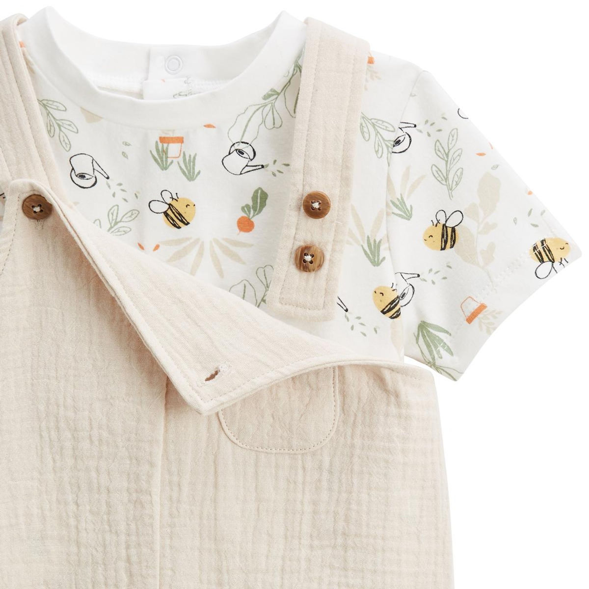 Petit Béguin Ensemble salopette bébé en gaze de coton et t-shirt Eden