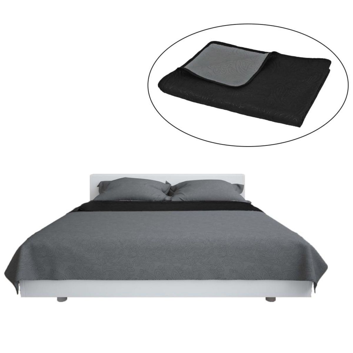 VIDAXL Couvre-lit a double face matelasse 170 x 210 cm Gris et noir