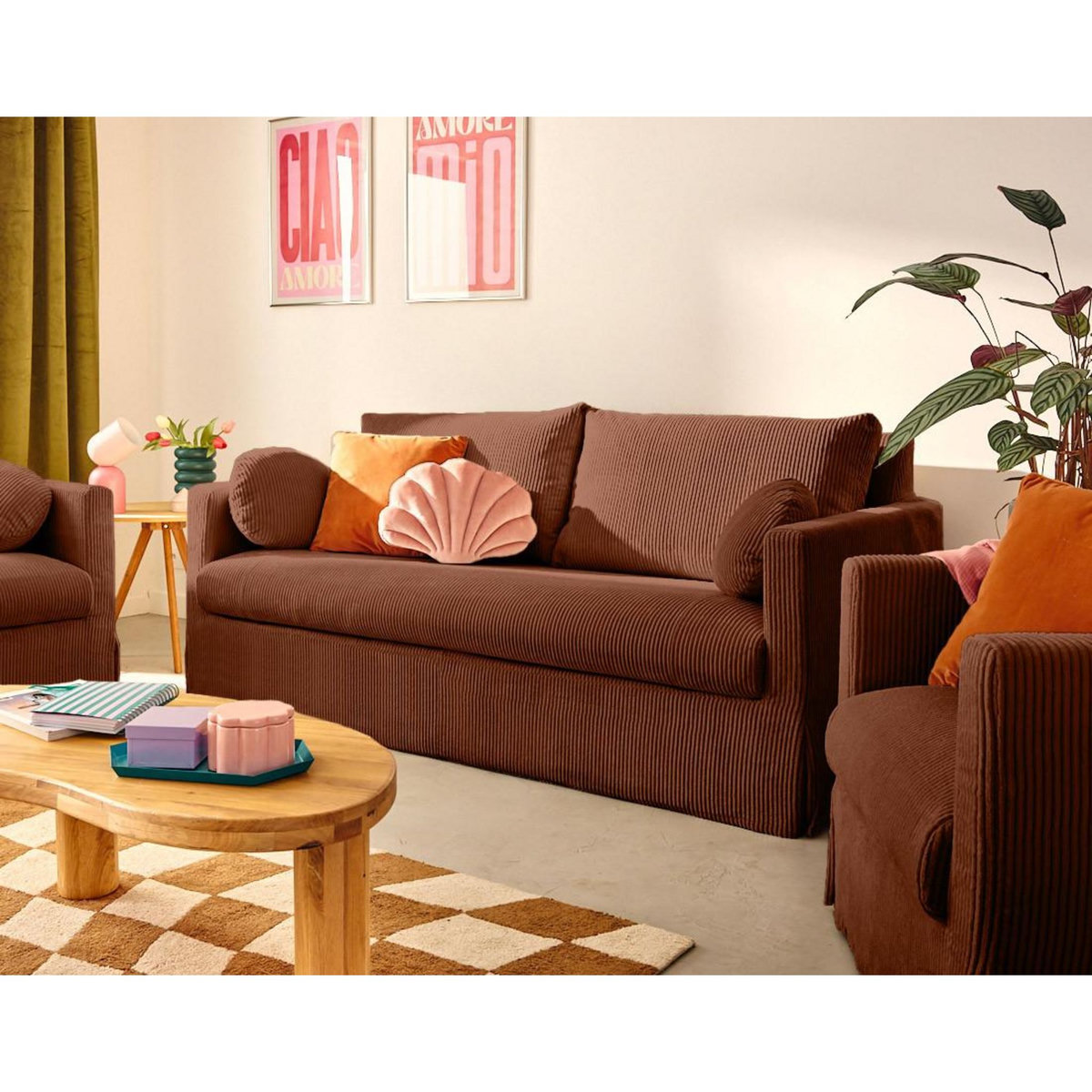 LISA DESIGN Serena - canapé droit déhoussable 3 places en velours côtelé