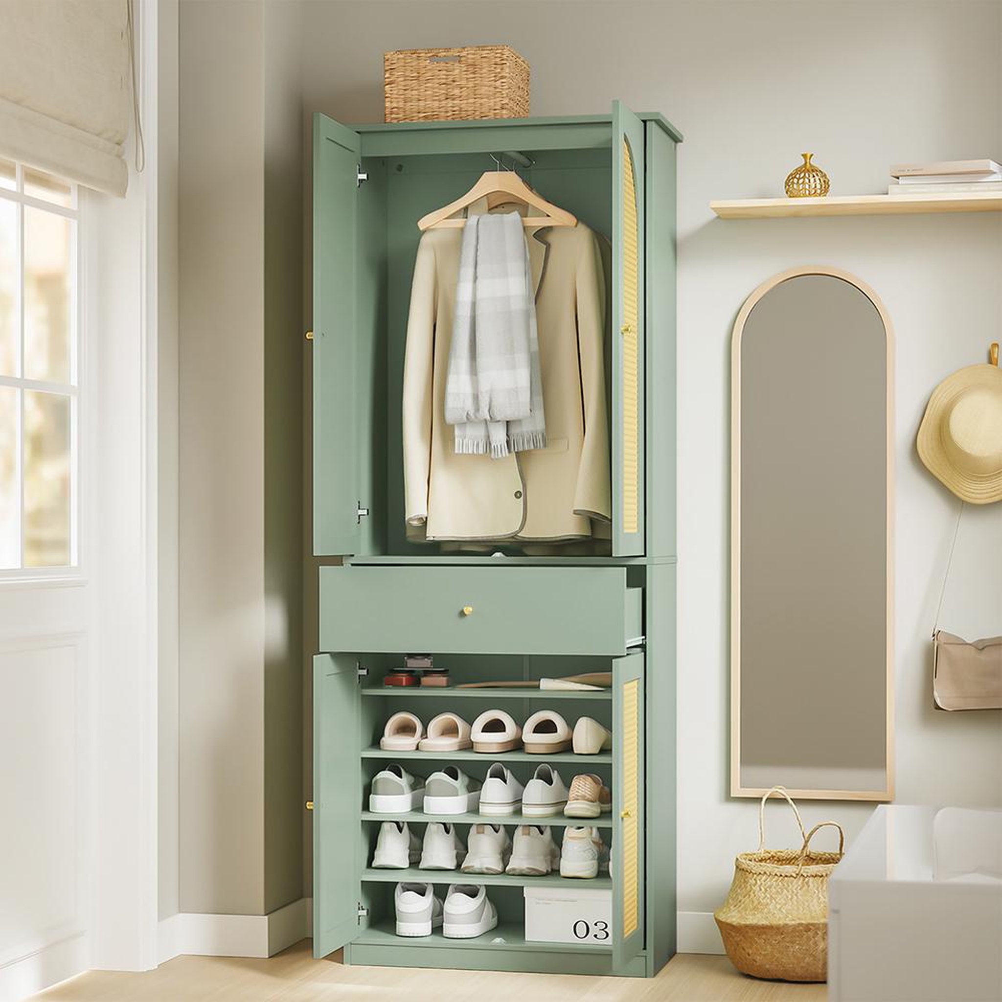 Voir la diapositive 4 : SOBUY Armoire d'entrée avec tiroir Vert 70x34x180cm FSB107-GR