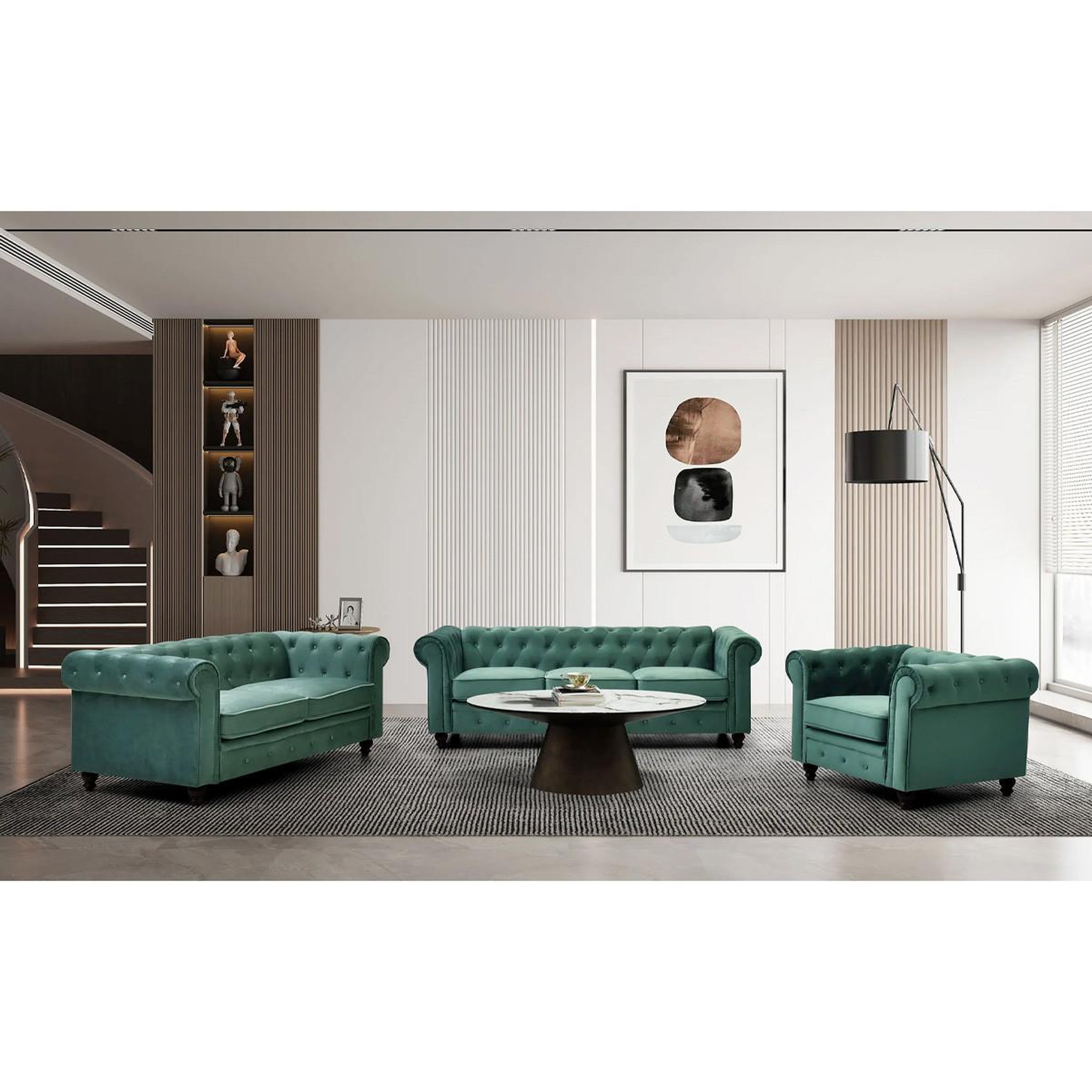 Voir la diapositive 4 : Paris Prix Fauteuil design velours  chesterfield  111cm vert