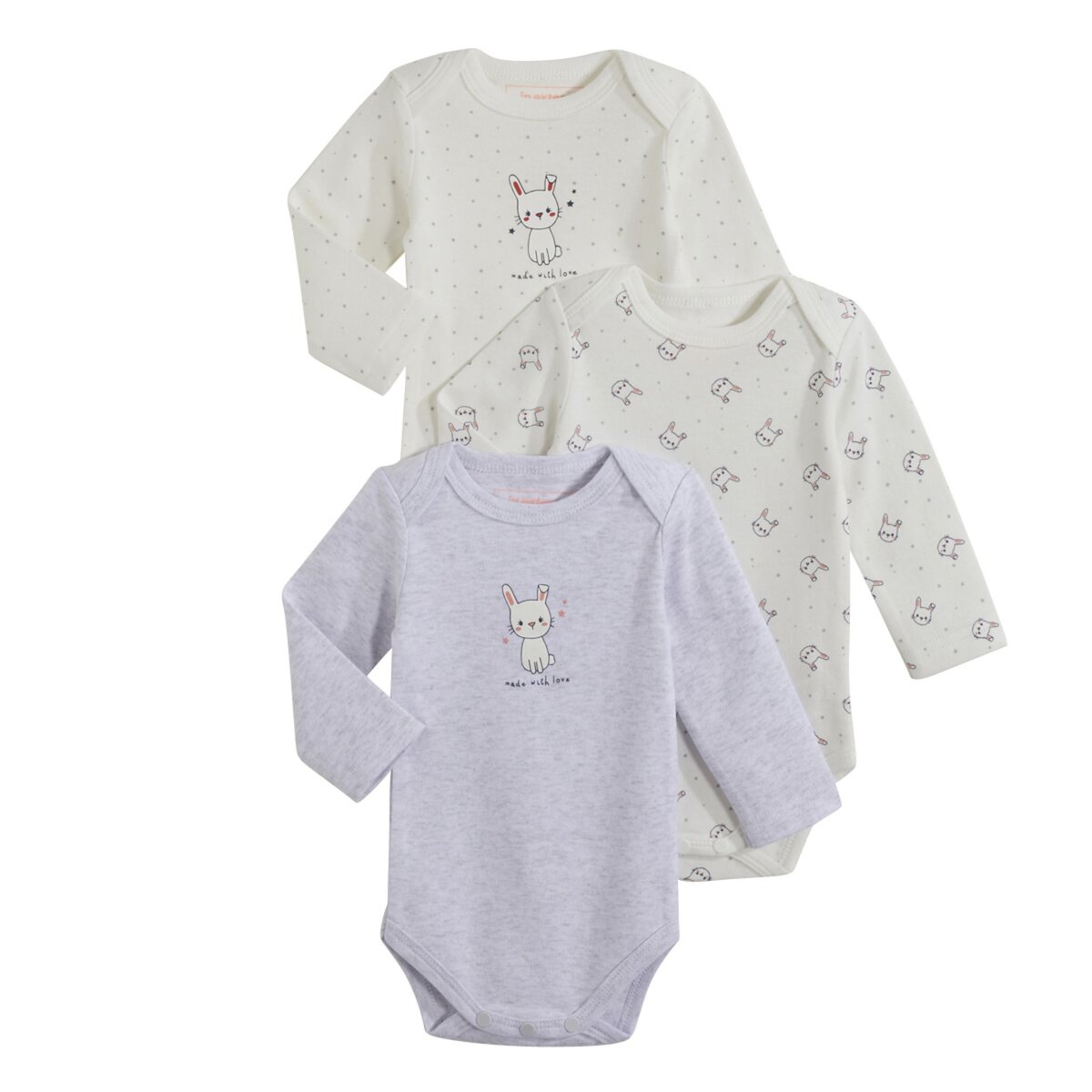 IN EXTENSO Lot de 3 bodies manches longues bébé fille