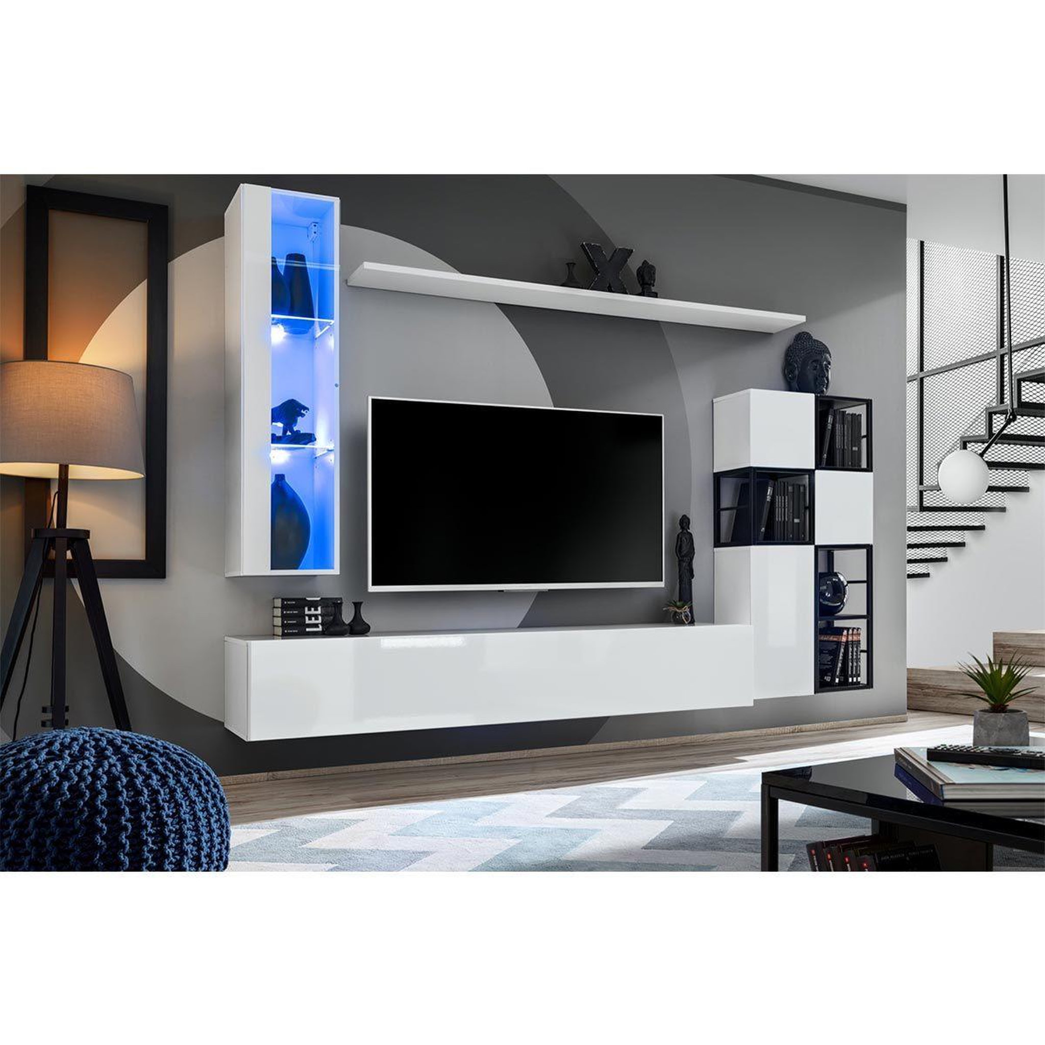 Voir la diapositive 2 : Paris Prix Ensemble meuble tv design  switch ii  250cm blanc & noir