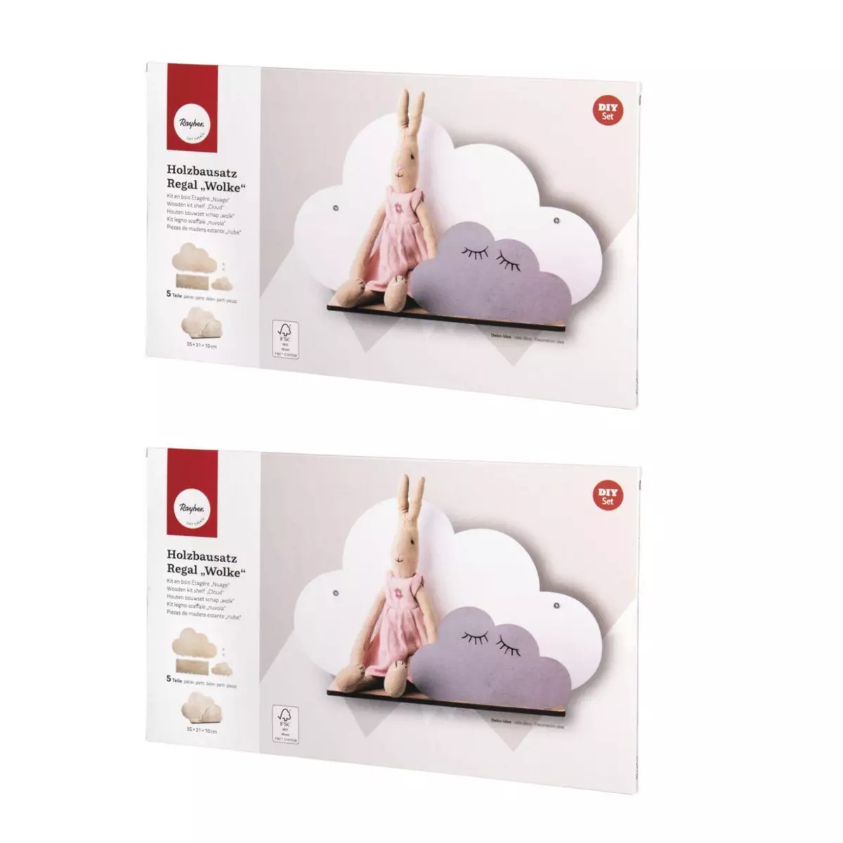 Rayher 2 kits étagères en bois nuage 35 x 21 x 10 cm